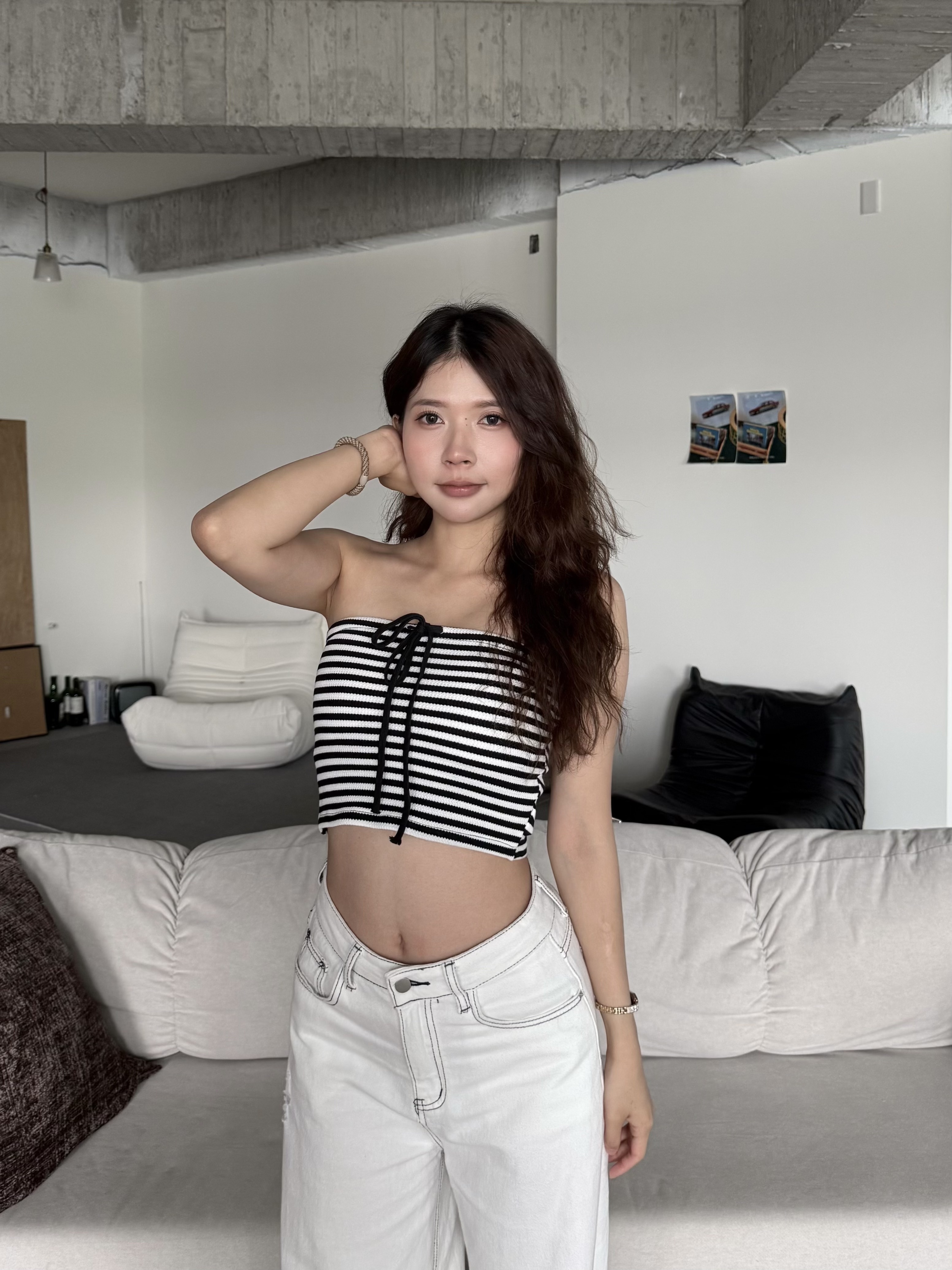 夏日條紋綁帶平口背心