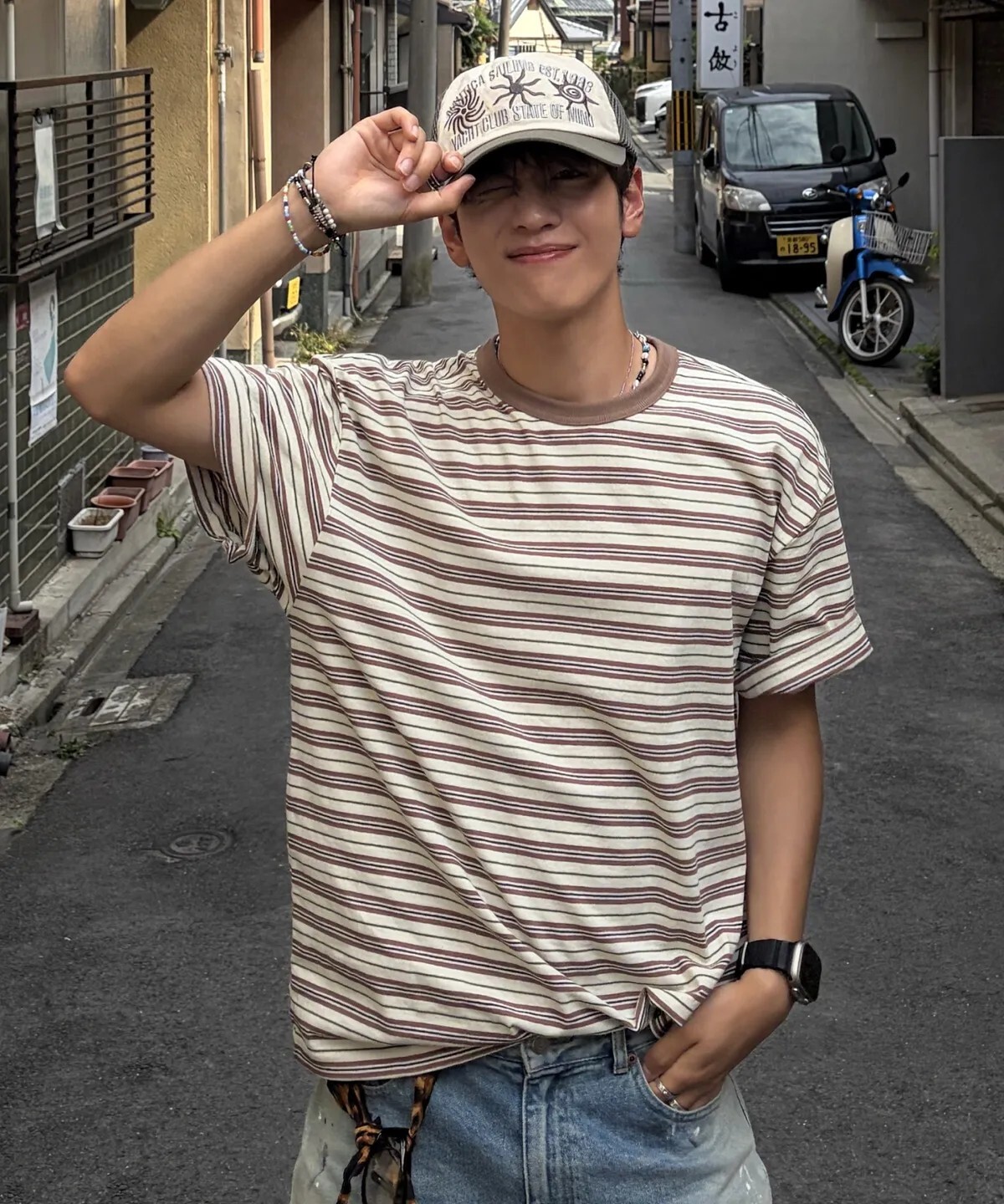 【OWN】NAUTICA Korea 短袖 上衣 新品 夏季 短TEE Oversize 條紋 熱門 韓系 男女通用 炭灰 灰色 奶棕