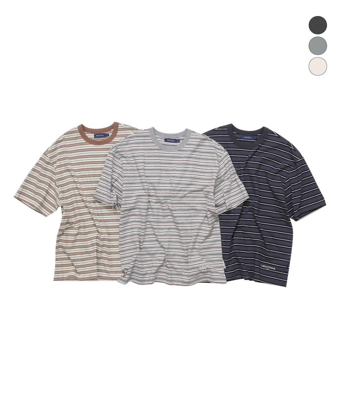 【OWN】NAUTICA Korea 短袖 上衣 新品 夏季 短TEE Oversize 條紋 熱門 韓系 男女通用 炭灰 灰色 奶棕