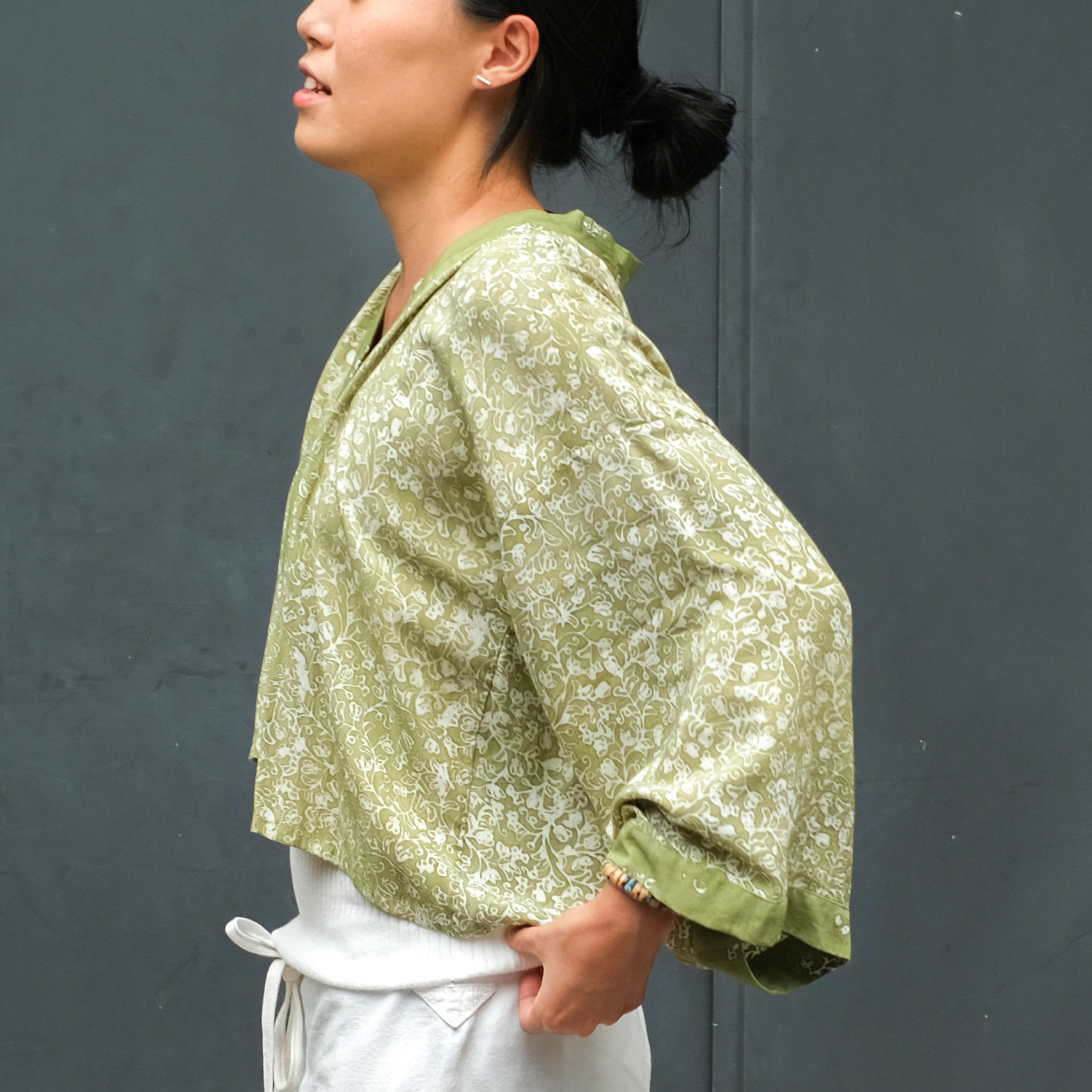 蠟染 Batik｜kimono罩衫 - 綠葉 ｜印尼