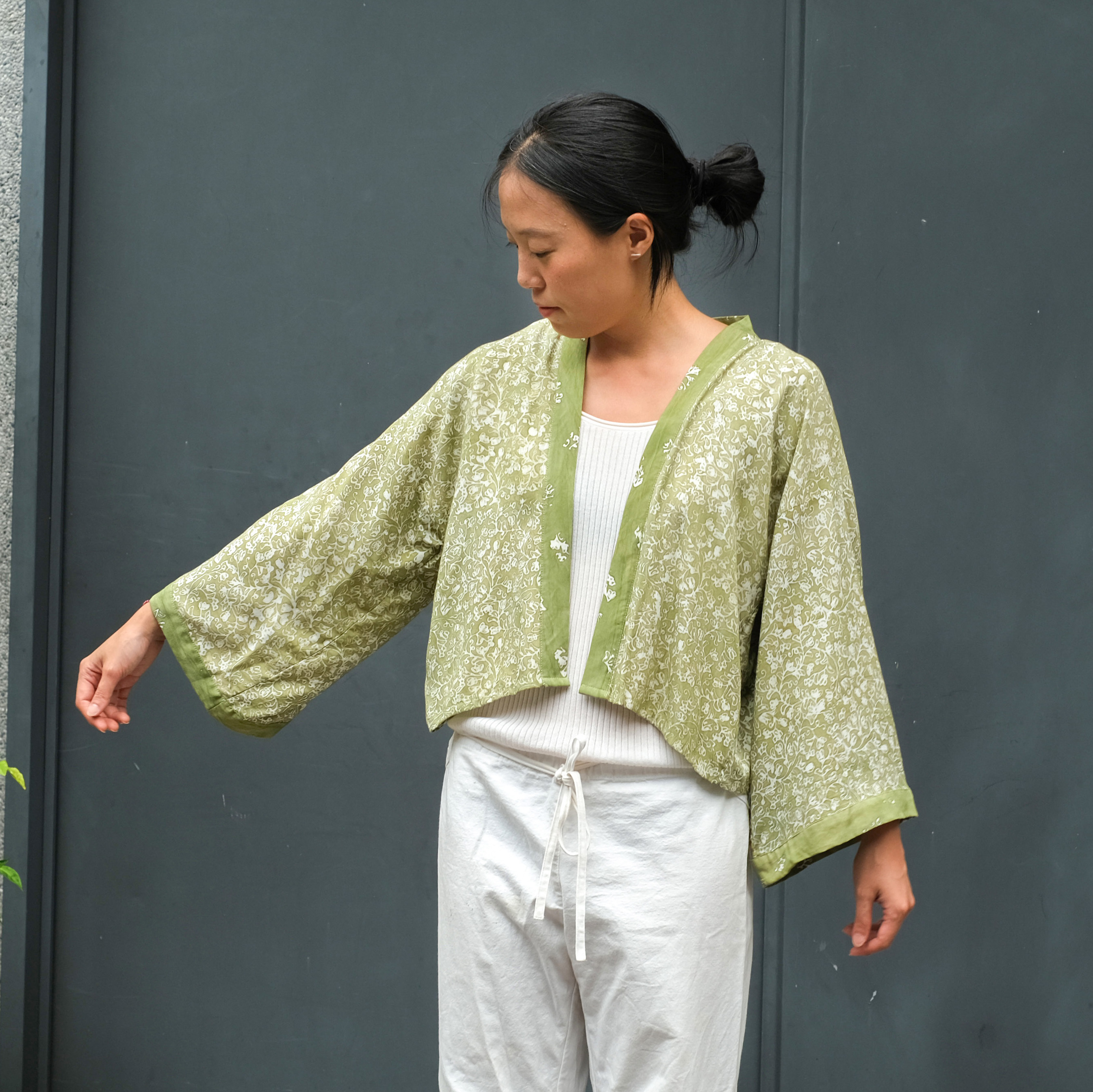 蠟染 Batik｜kimono罩衫 - 綠葉 ｜印尼