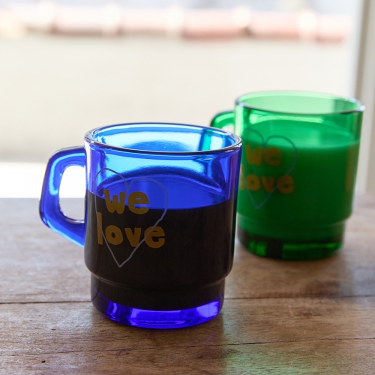 韓國 ooowl 塗鴉握把玻璃杯 HEART WE LOVE 藍