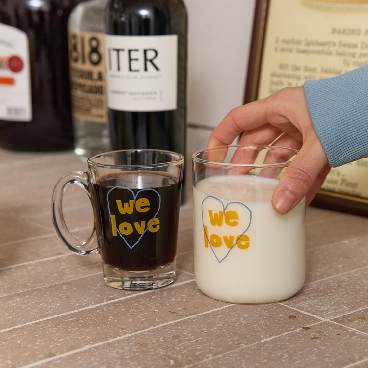 韓國 ooowl 童趣塗鴉玻璃杯 HEART WE LOVE