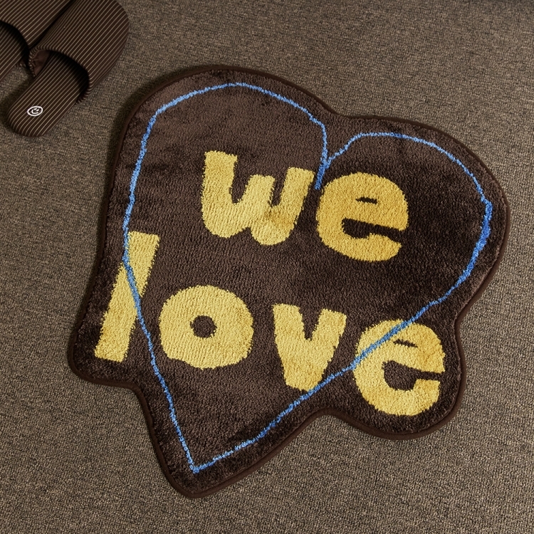 韓國 ooowl 造型塗鴉地毯 HEART WE LOVE 棕
