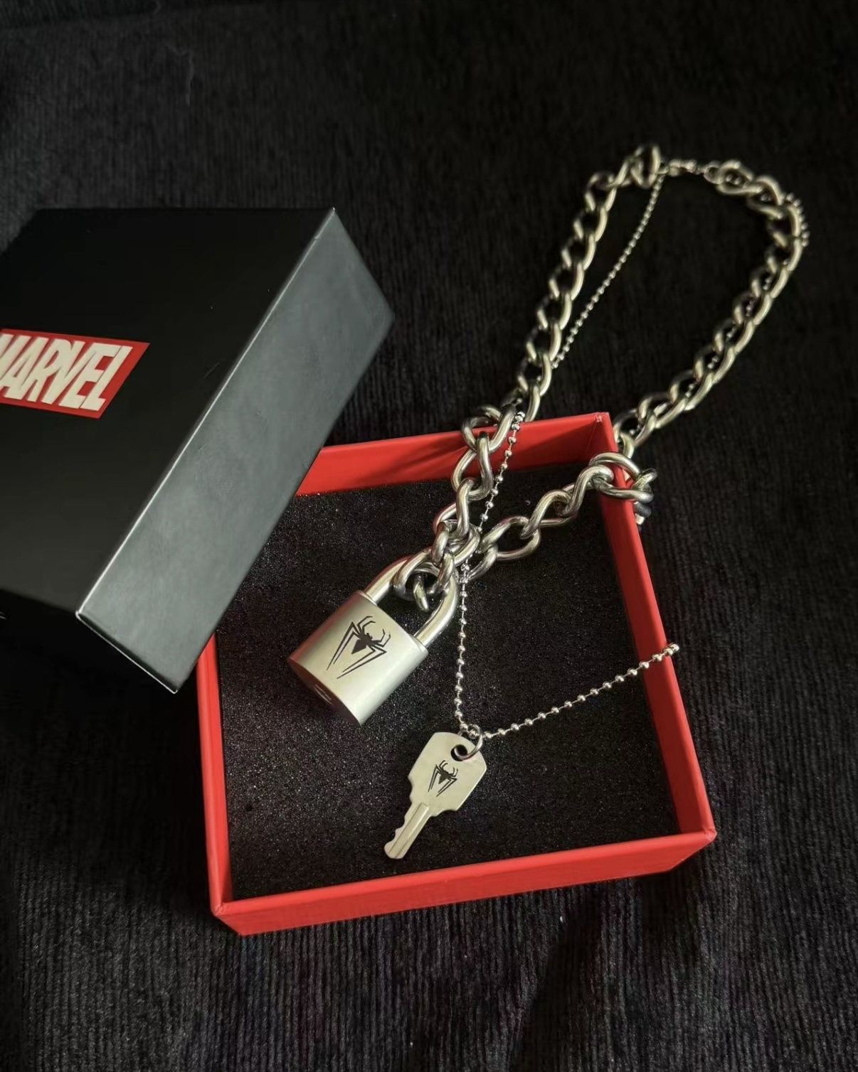 <正版授權>漫威MARVEL 蜘蛛人 鎖頭&鑰匙 不鏽鋼項鍊