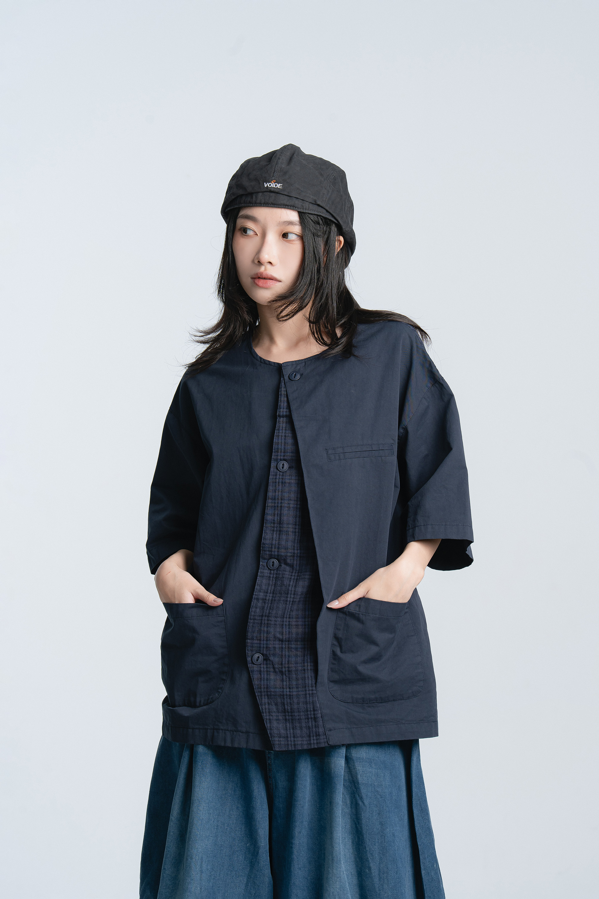 July｜日系拼格圓領短襯 2色