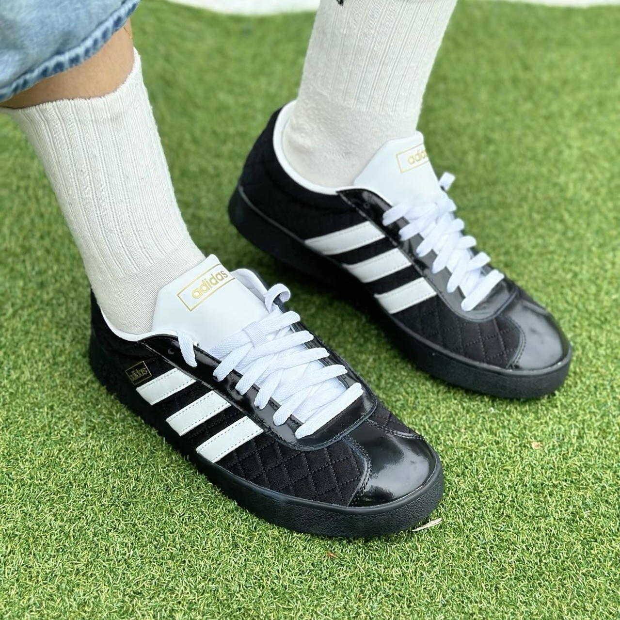 ADIDAS VL COURT 黑白 皮革 菱格紋 休閒 圓頭 中性款 LB5798