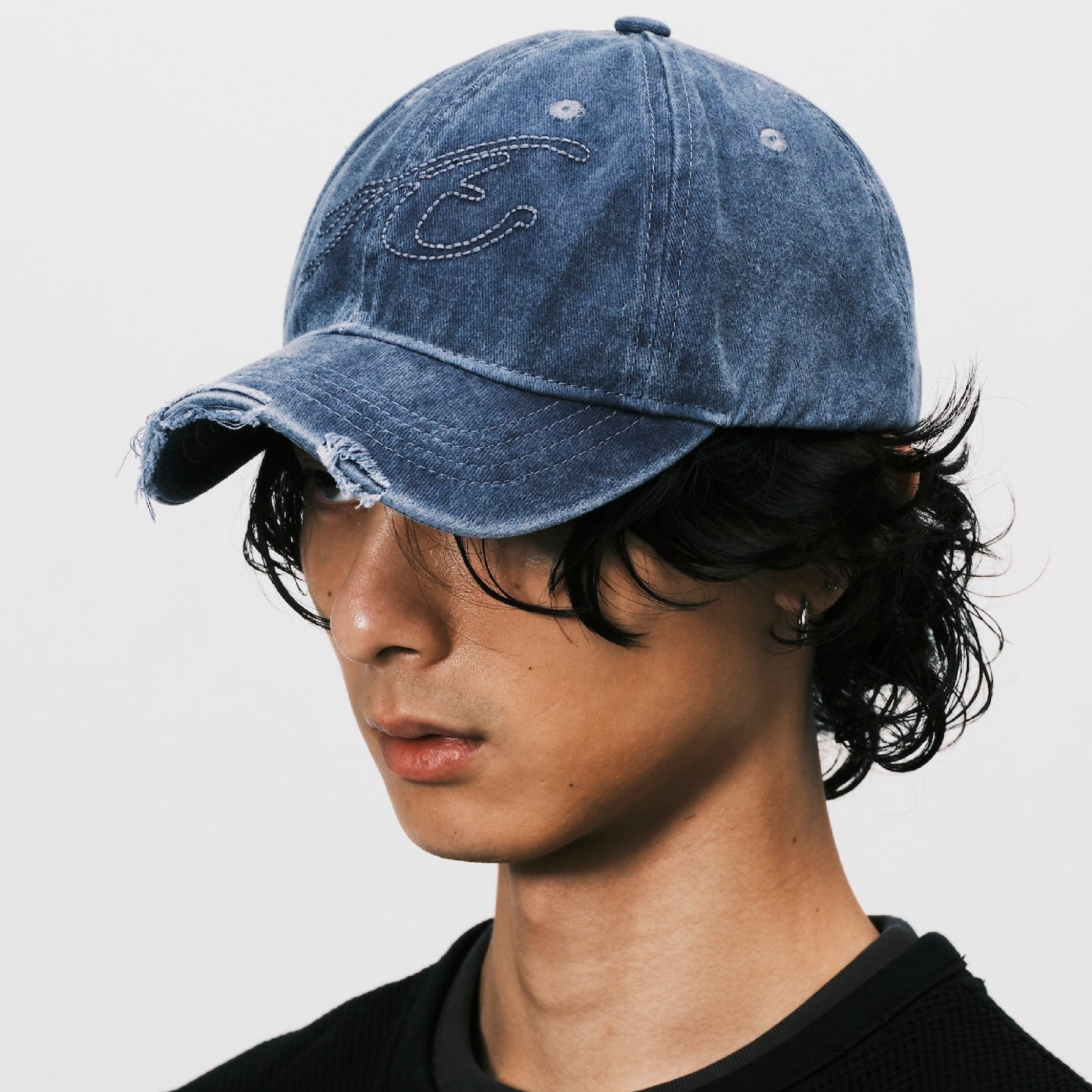 ANOWHEREMAN Raw Edge Baseball Cap - Blue