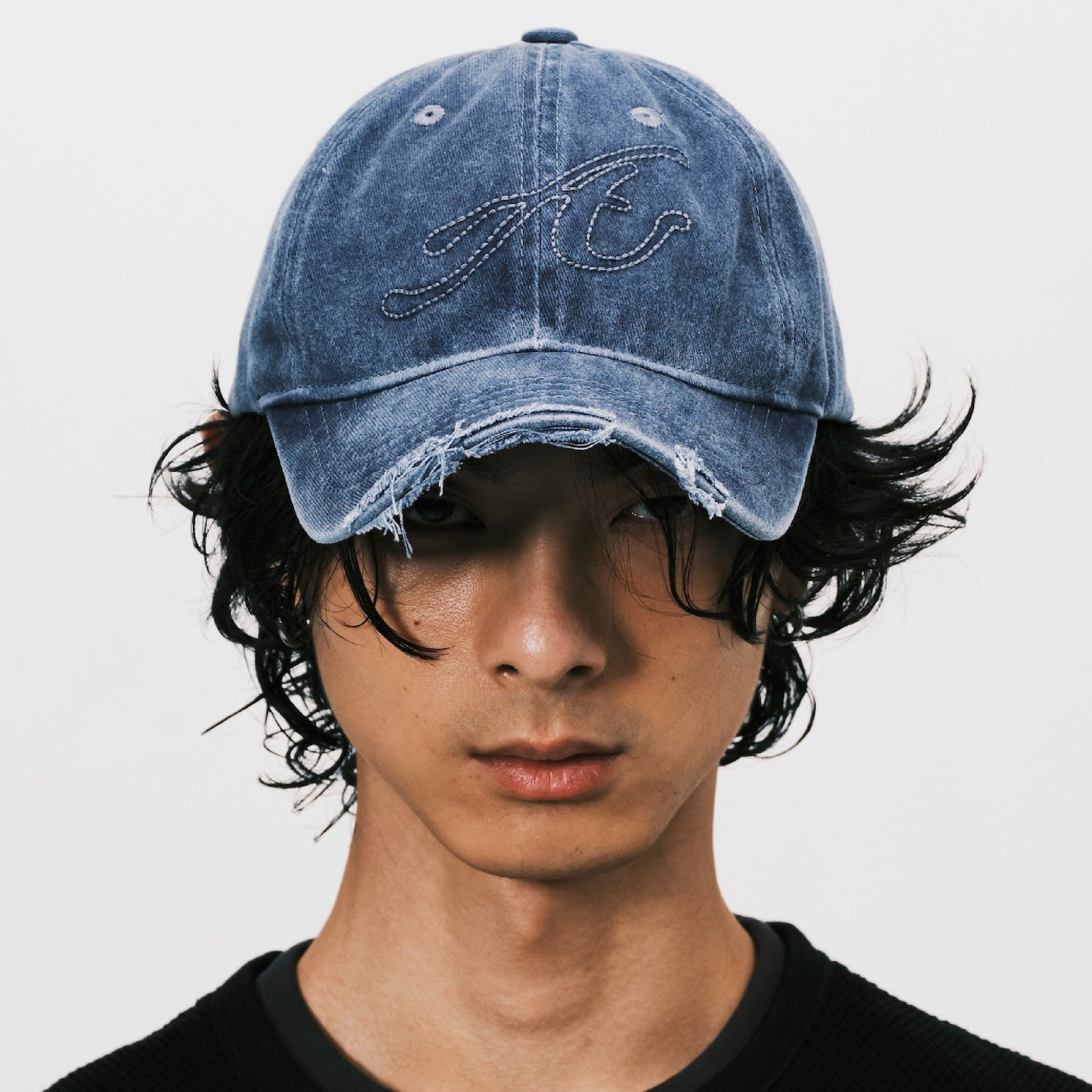 ANOWHEREMAN Raw Edge Baseball Cap - Blue