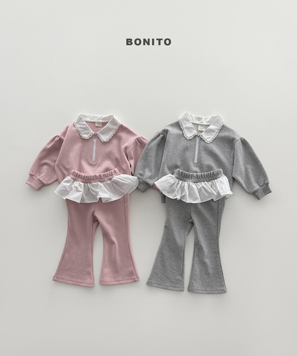 正韓秋Bonito 嫩嬰/小童兩色蕾絲領喇叭褲套裝