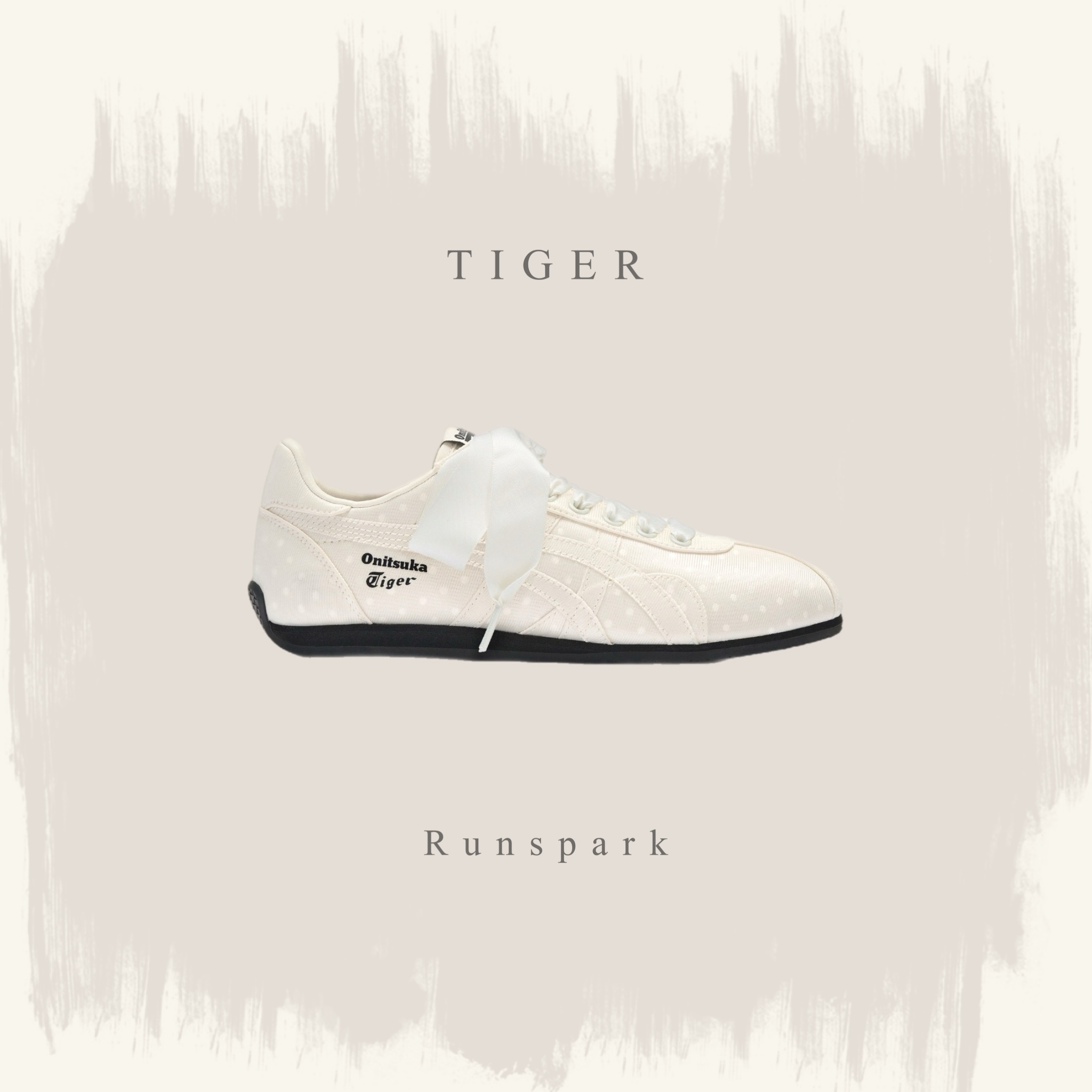 ONITSUKA TIGER 鬼塚虎 RUNSPARK 米白 波點 緞面 蝴蝶結 圓點 女鞋 1183C713-100
