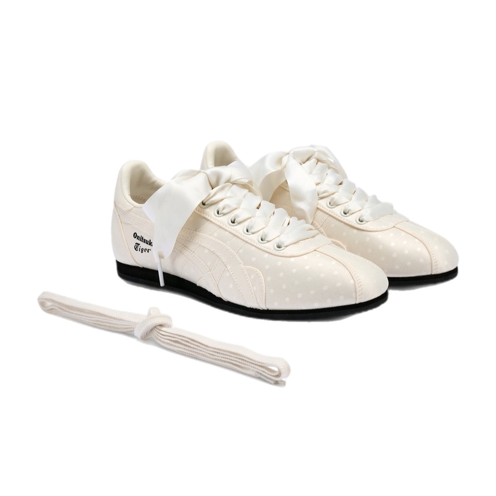 ONITSUKA TIGER 鬼塚虎 RUNSPARK 米白 波點 緞面 蝴蝶結 圓點 女鞋 1183C713-100