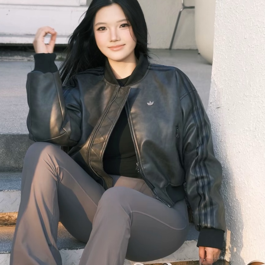 ADIDAS ORIGINALS PU JACKET PAD 皮衣 外套 復古 黑咖 短版 女款 KC2656