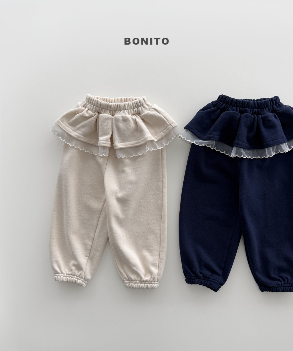 正韓秋Bonito 嫩嬰/小童蕾絲雲朵滾邊縮口褲
