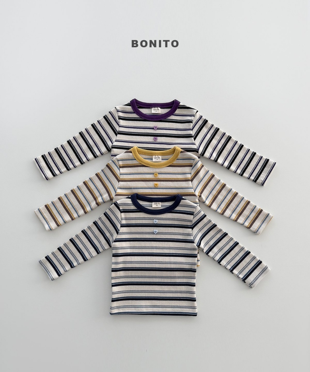 正韓秋Bonito 嫩嬰/小童愛心釦條紋上衣