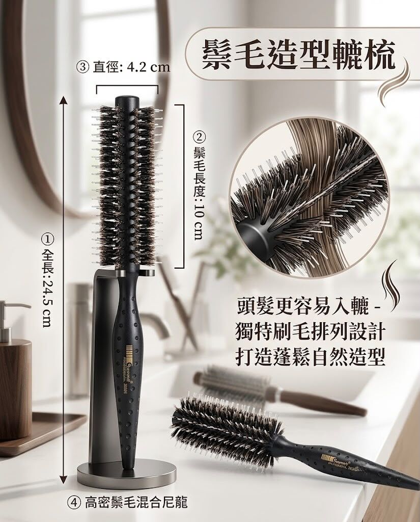 專業級高密鬃毛造型轆梳 (直徑 4.2cm)