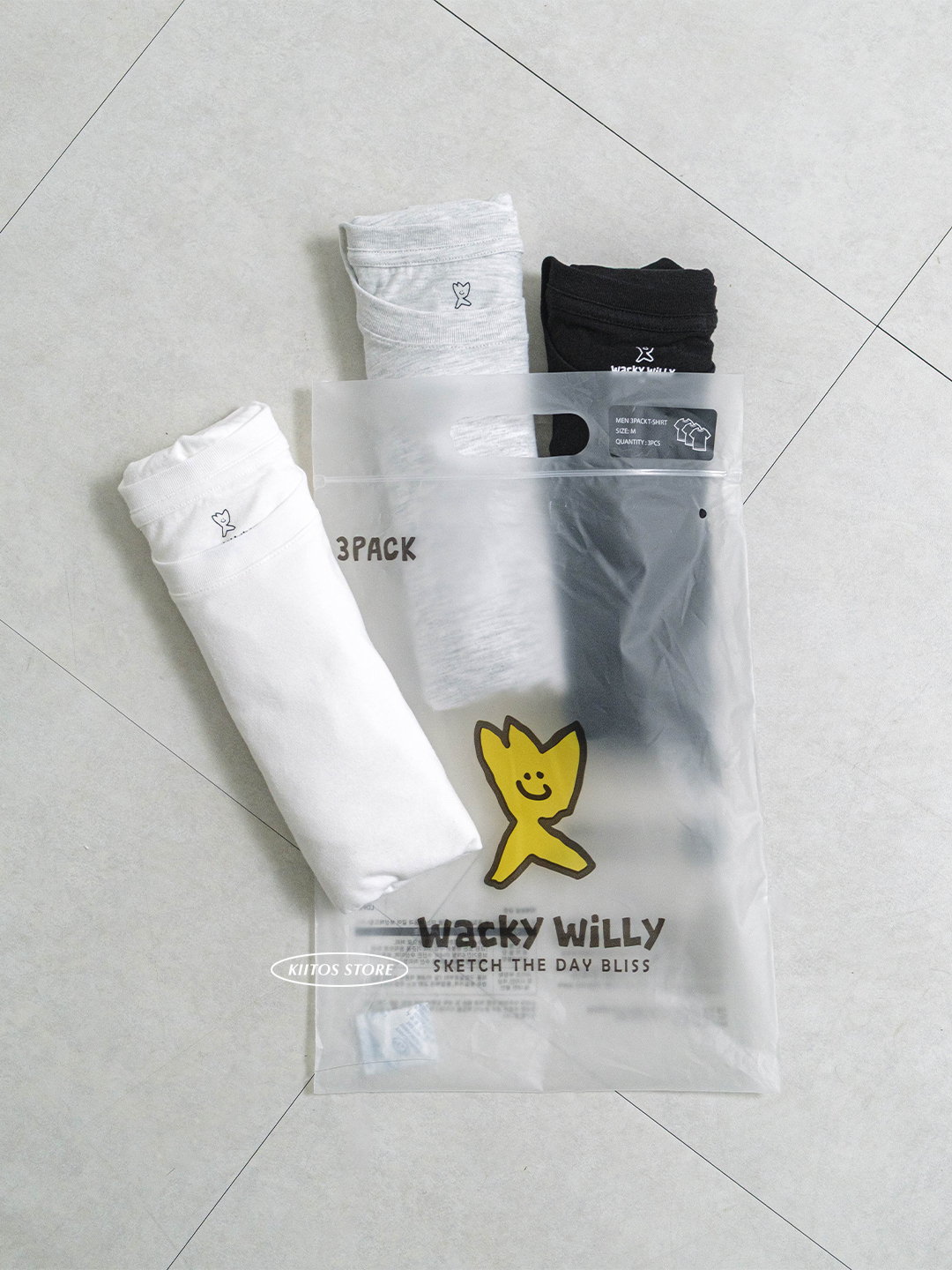 【預購】韓國代購 Wacky Willy 經典款 Kiki + Logo字 舒適素T 涼感材質 短Tee 三件組