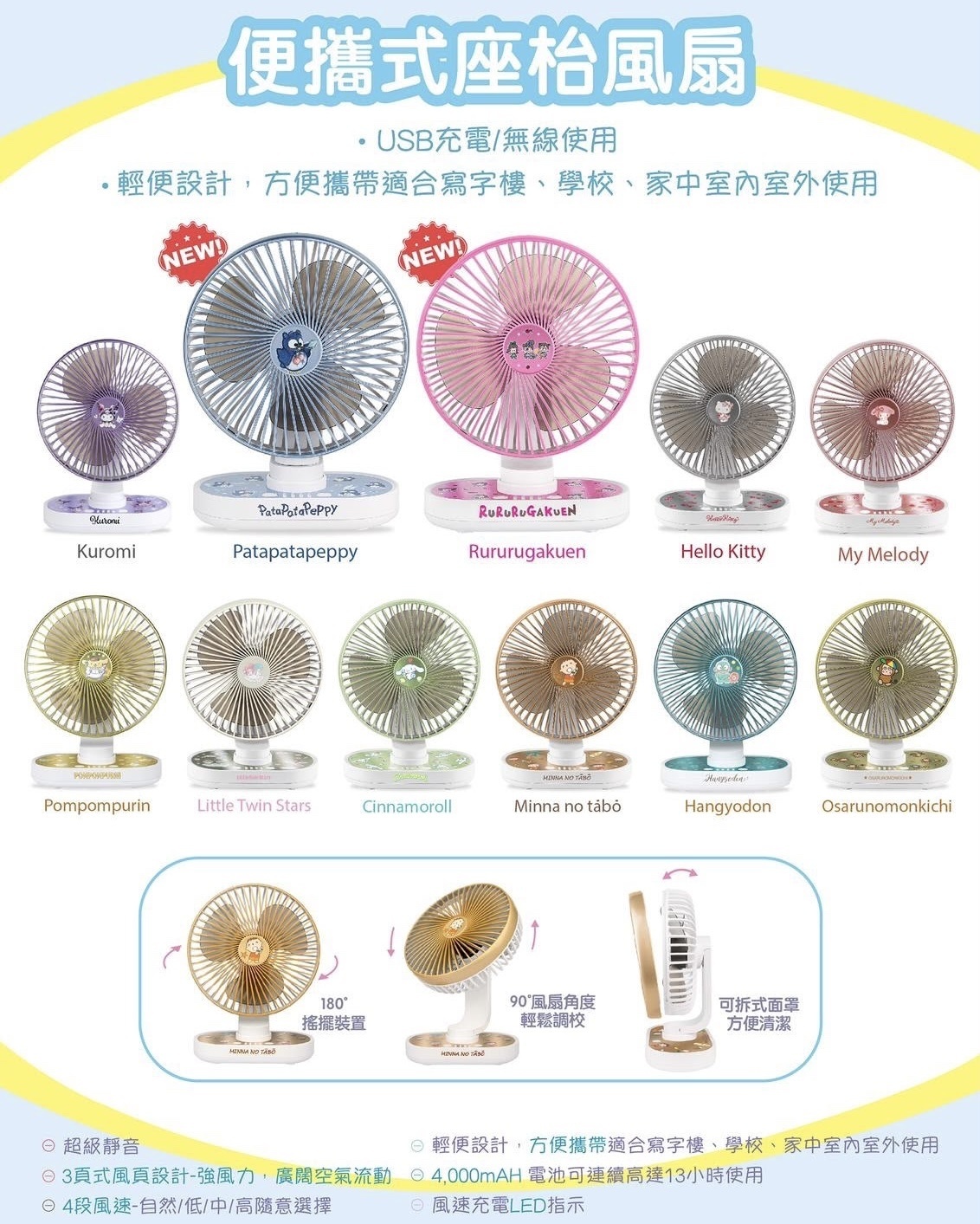 Clue Box x Sanrio 6吋USB充電便擕式座檯風扇