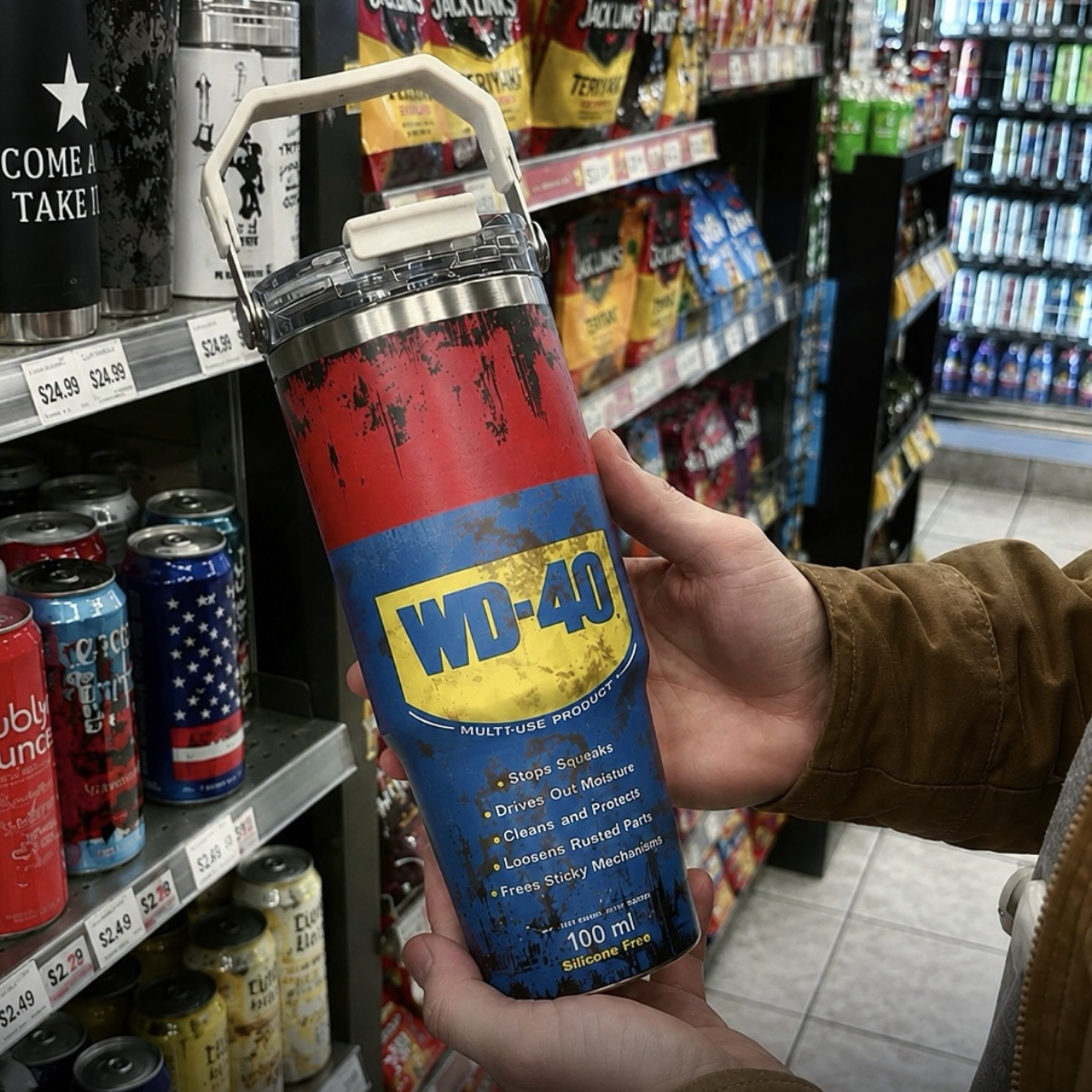 <男生必收🔥> WD-40 工業風不鏽鋼 冰霸杯 提把 水壺 水杯