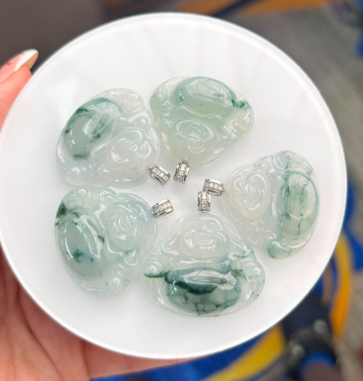 AB260708 - A41 翡翠冰飄花佛公吊墜（一物一證書）（9月底到貨只限尖沙咀門店自取不包郵）