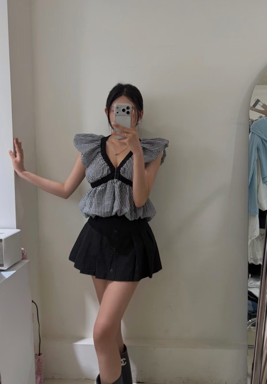 蓬袖V領泡泡上衣