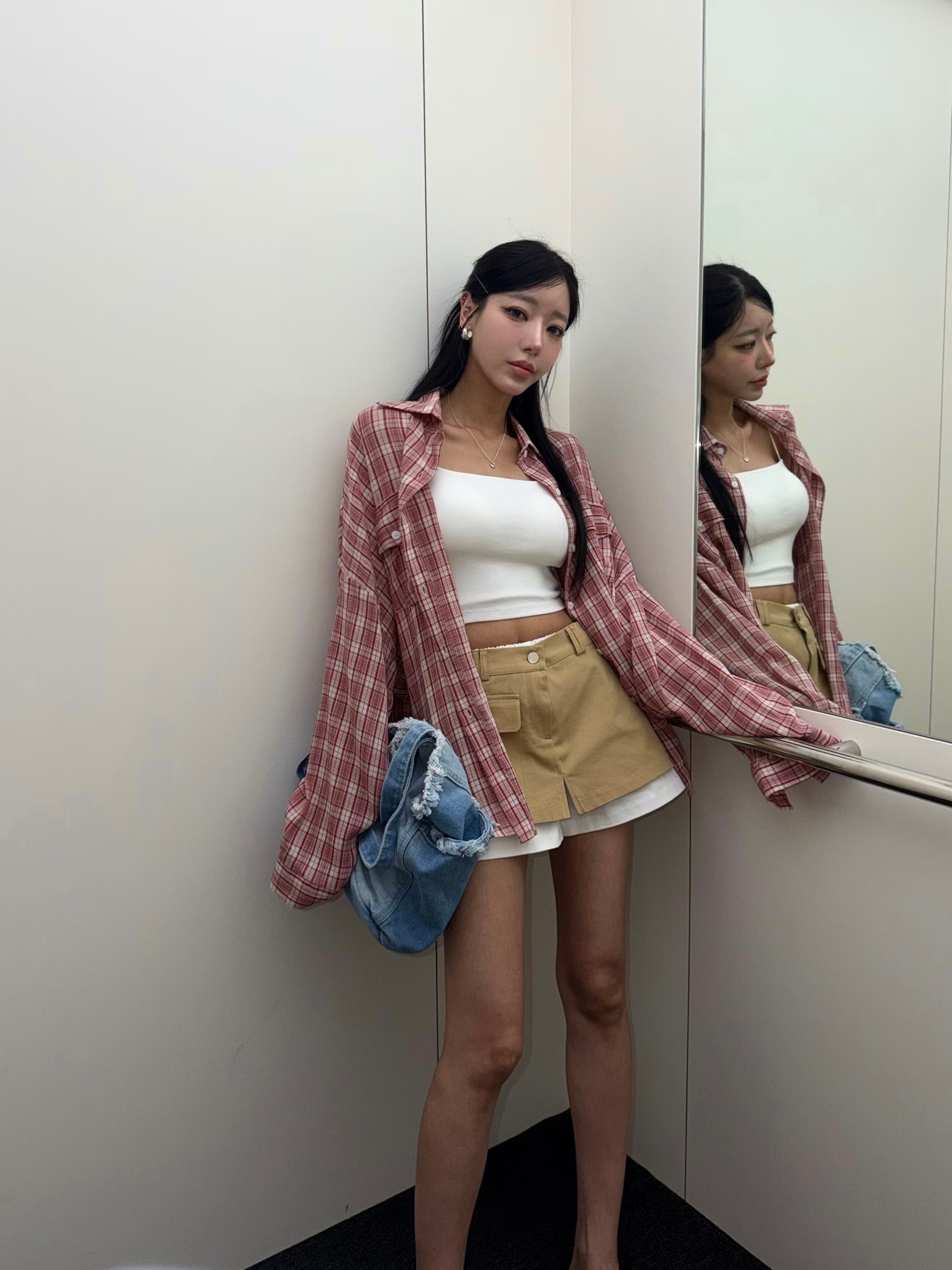 格子背標開叉休閒外套