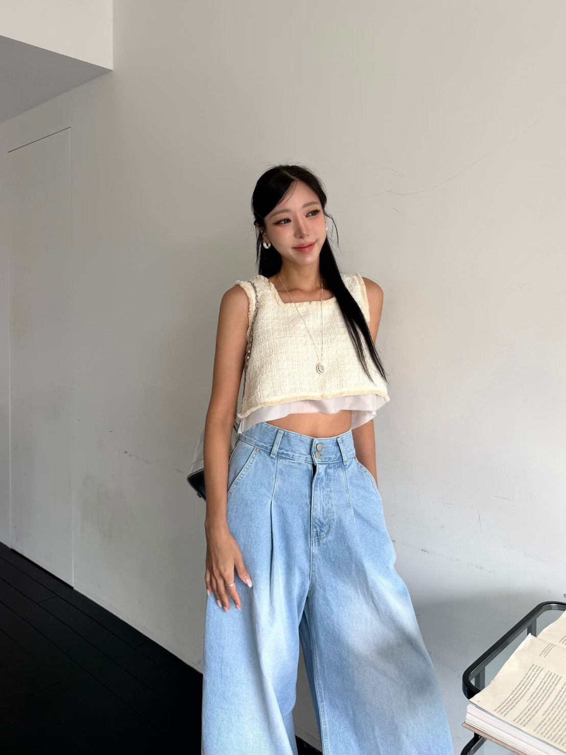 粗花呢寬襬背心