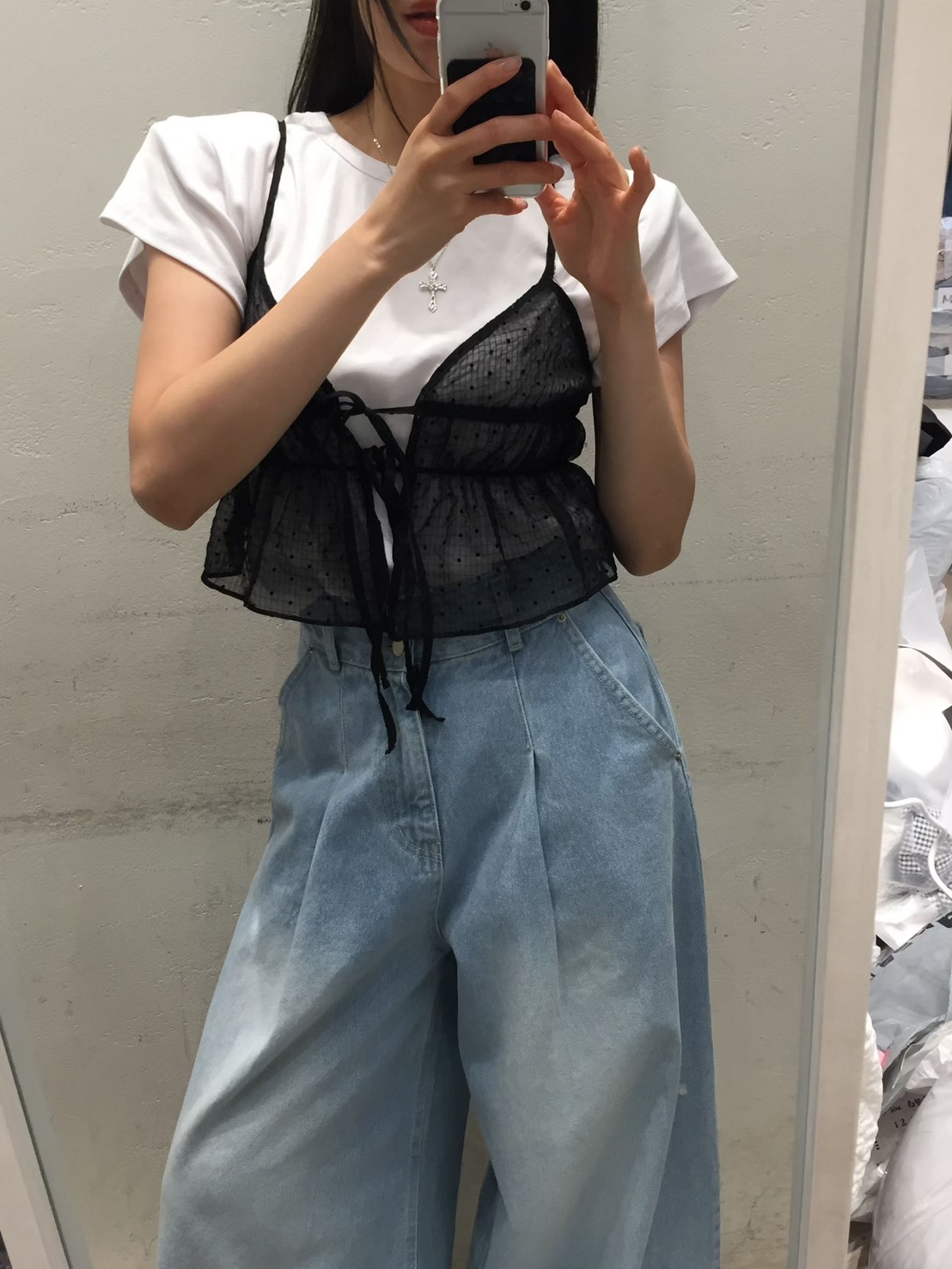 點點綁帶假兩件T