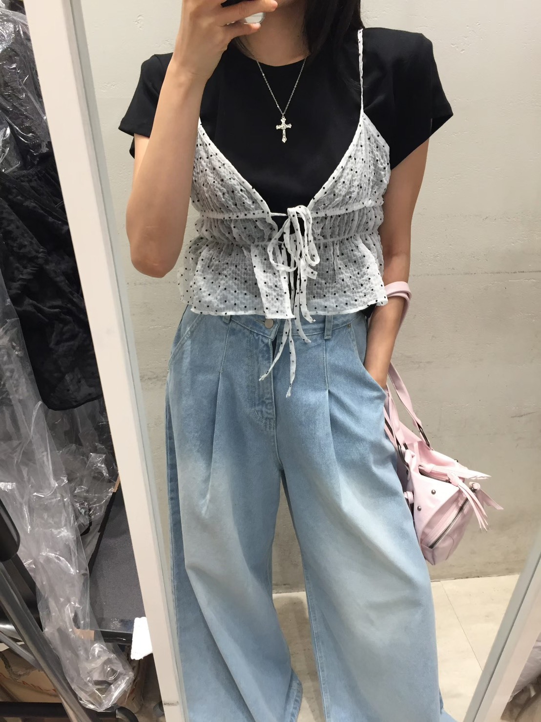 點點綁帶假兩件T