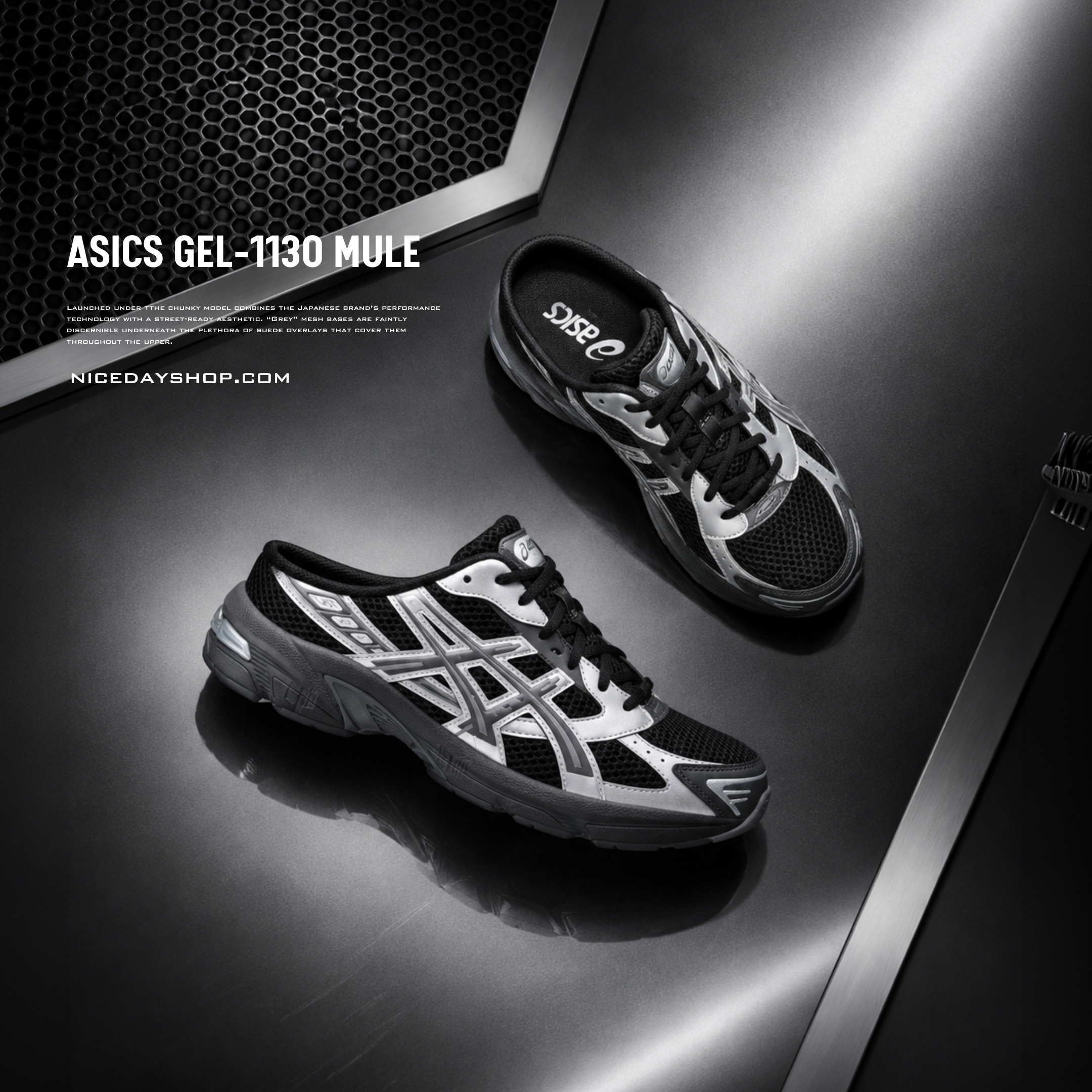 NICEDAY 代購 Asics GEL-1130 MULE 黑銀 銀 復古 金屬 男款 運動 1203B048-001