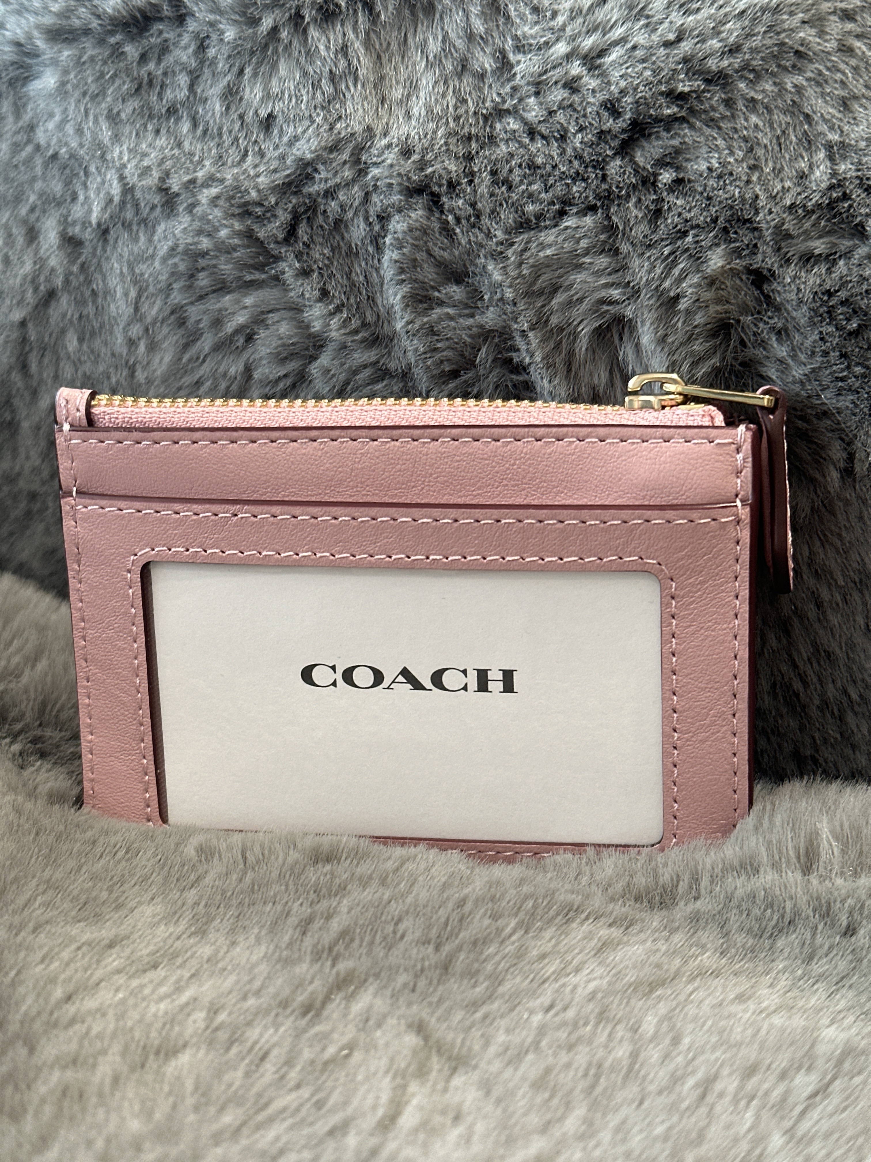 UQ13 CO 粉紅色間線拉鏈卡包Mini Skinny Id Case With Quilting