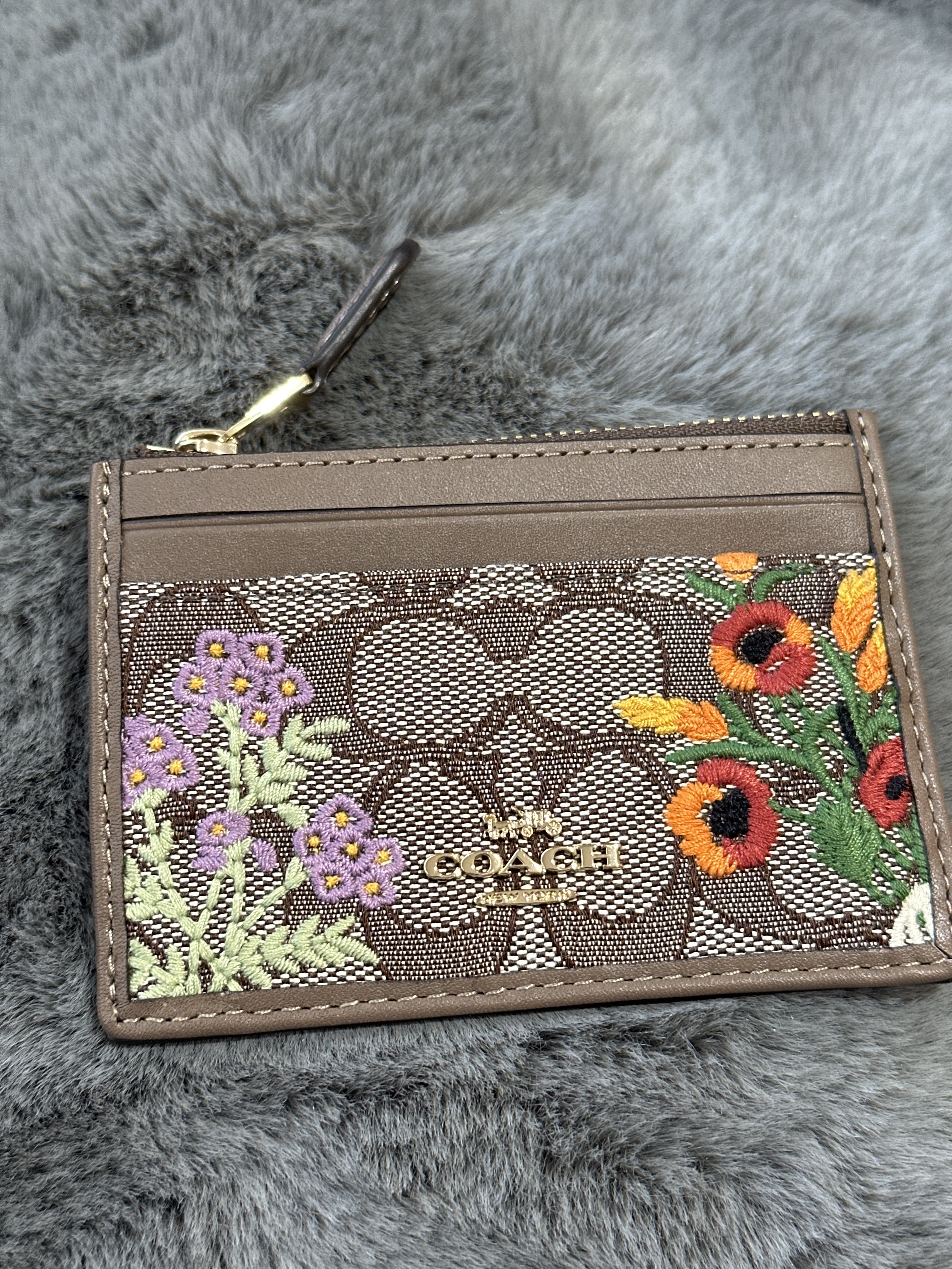 UQ15 CO繍花LOGO卡包Mini Skinny Id Case In Signature Jacquard With Floral Embroidery