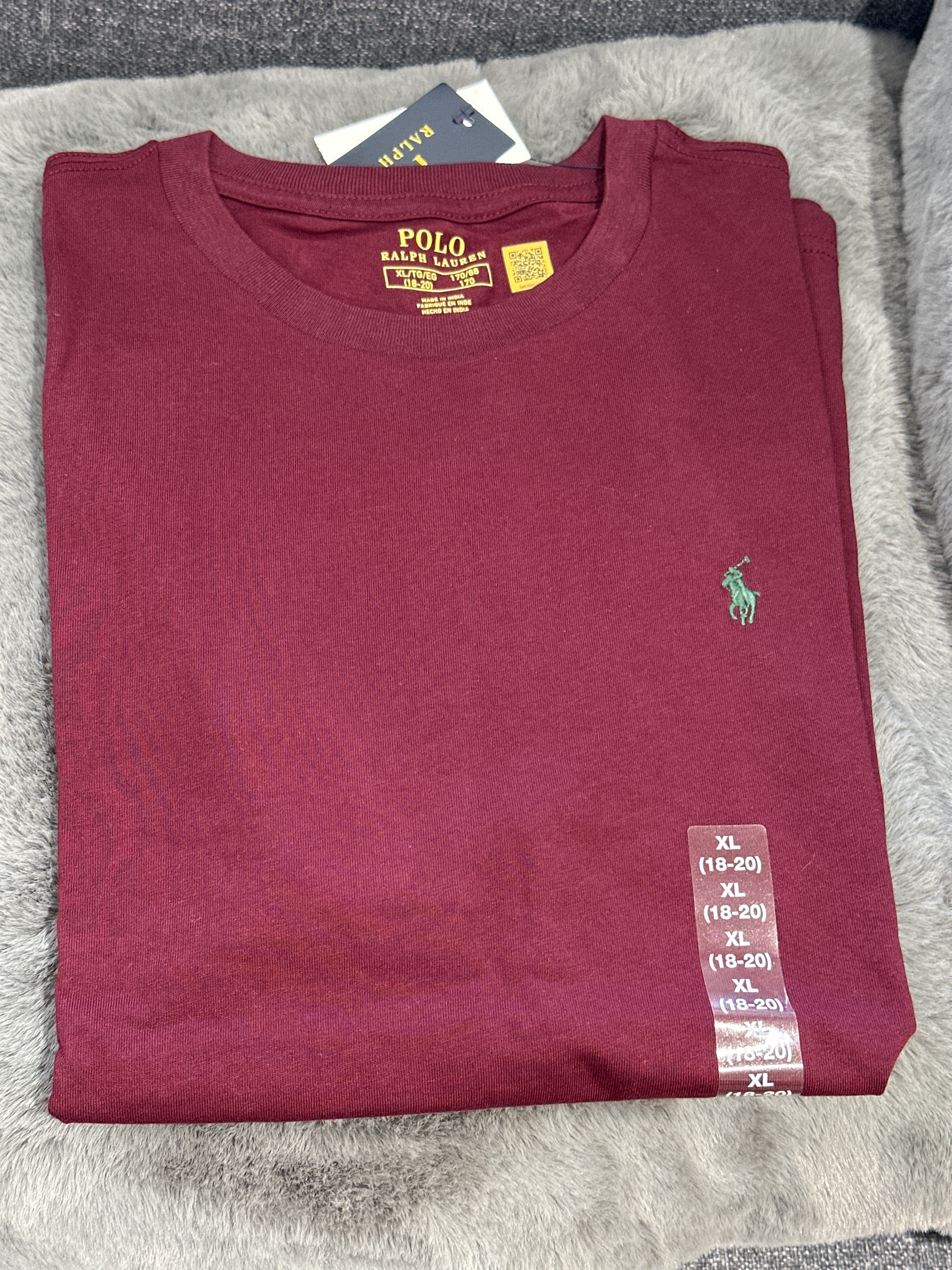 UQ29 Polo RL 男童 深紅色短袖衫 (深綠色馬仔)