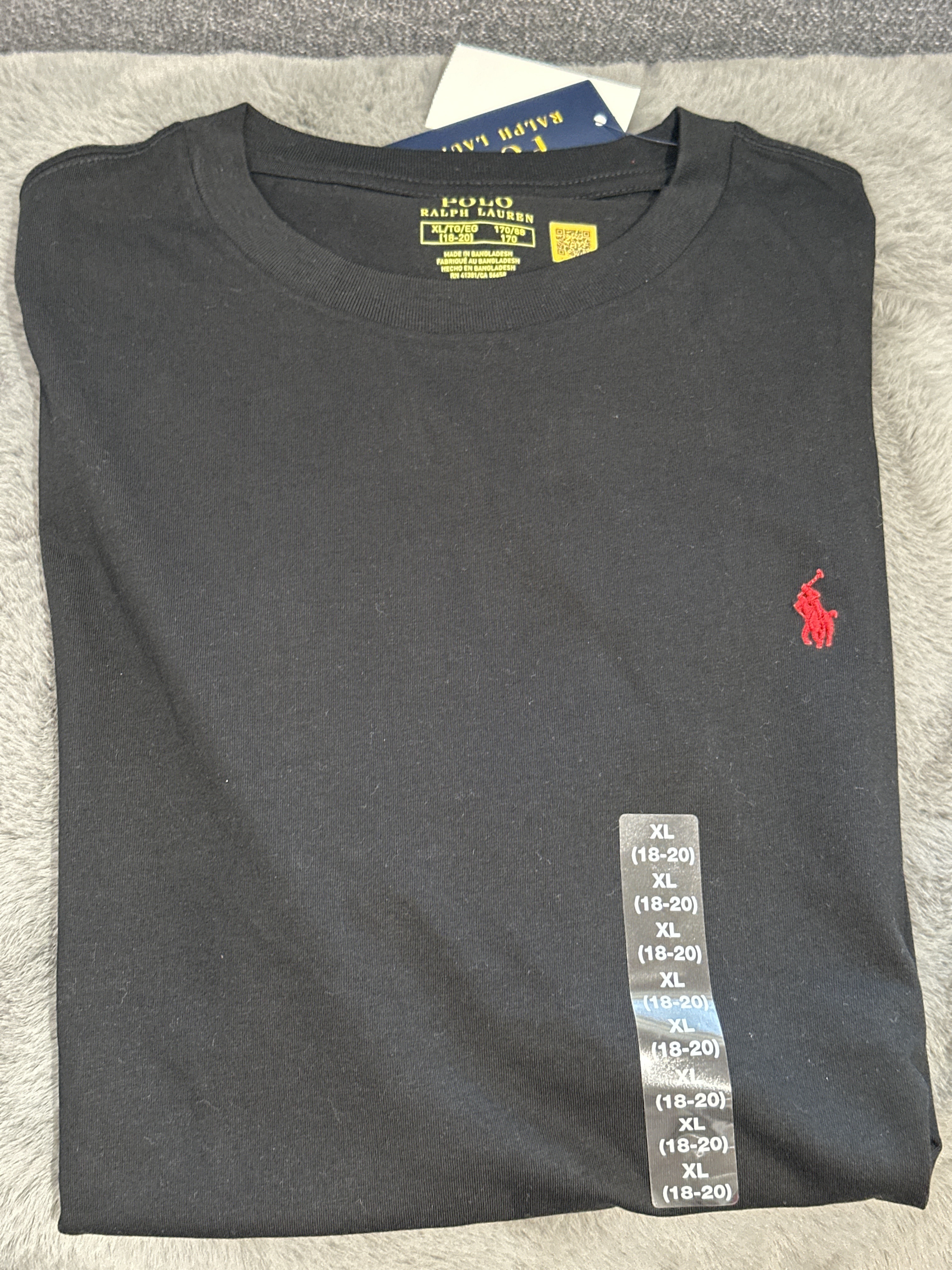 UQ30 Polo RL 男童 黑色短袖衫 (紅色馬仔)