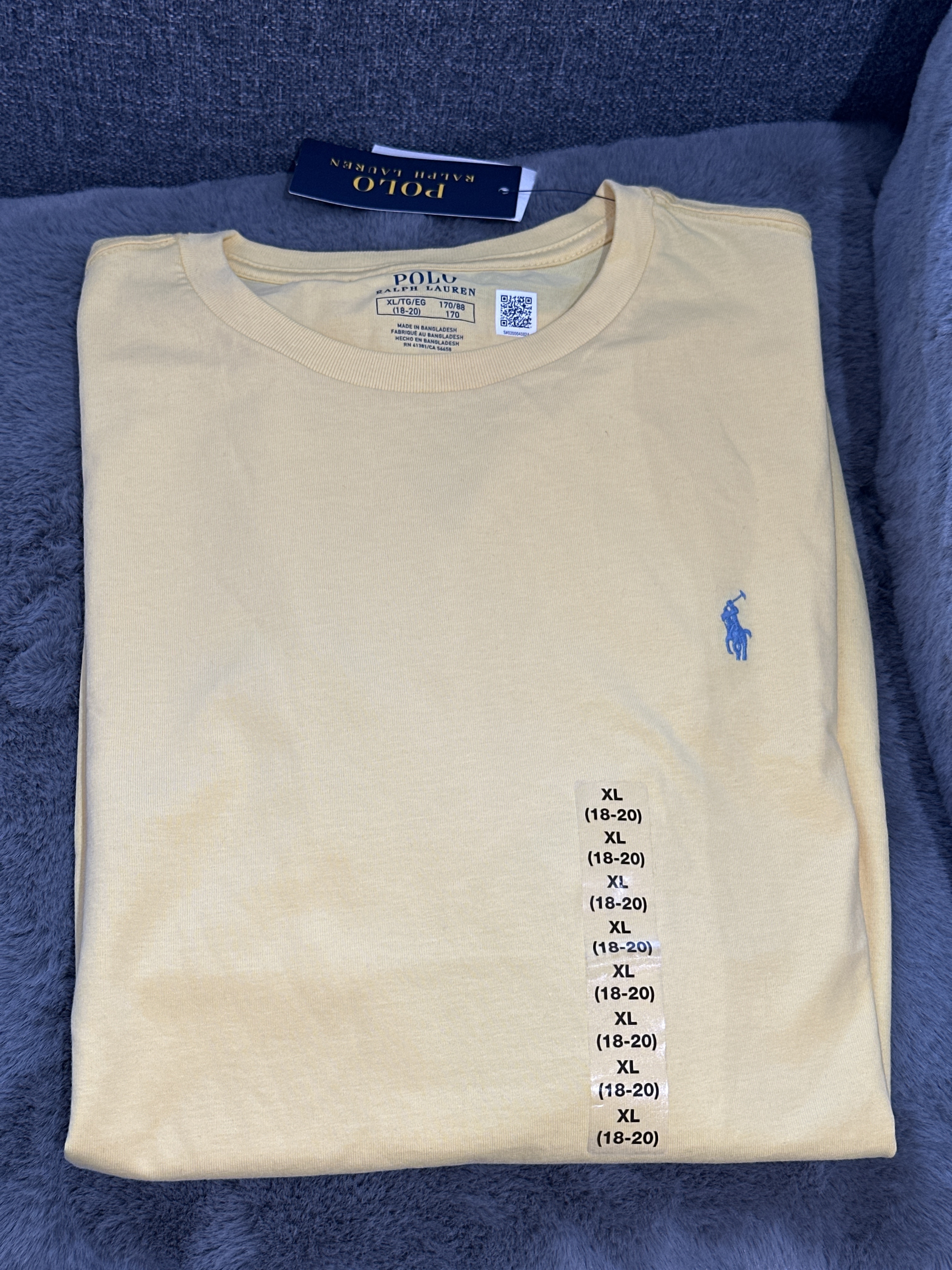UQ34 Polo RL 男童 黃色短袖衫 (粉藍色馬仔)  (XL=約 胸39", 長26.5")