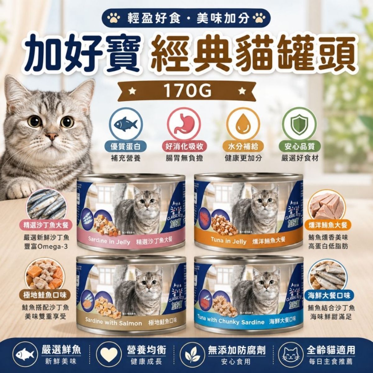【箱購】加好寶經典貓罐頭170GX48罐入｜貓罐頭 成貓罐頭 鮪魚貓罐 沙丁魚貓罐 貓咪濕糧 貓副食罐 貓餐罐【輕鬆購五金百貨】