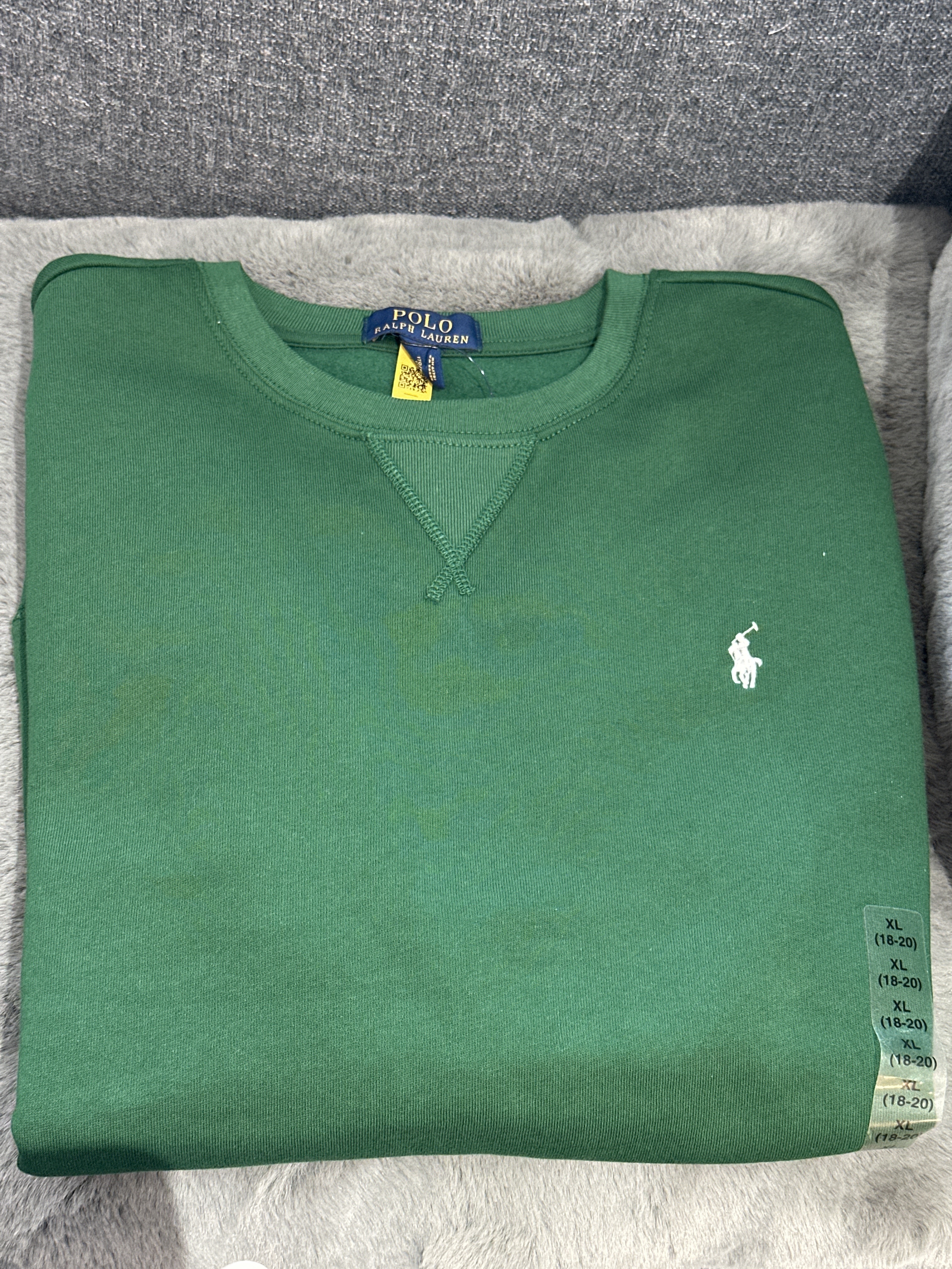 UQ38 Polo RL 男童 深綠色絨毛長袖衛衣 (白色馬仔)  (XL=約 胸43", 長26")