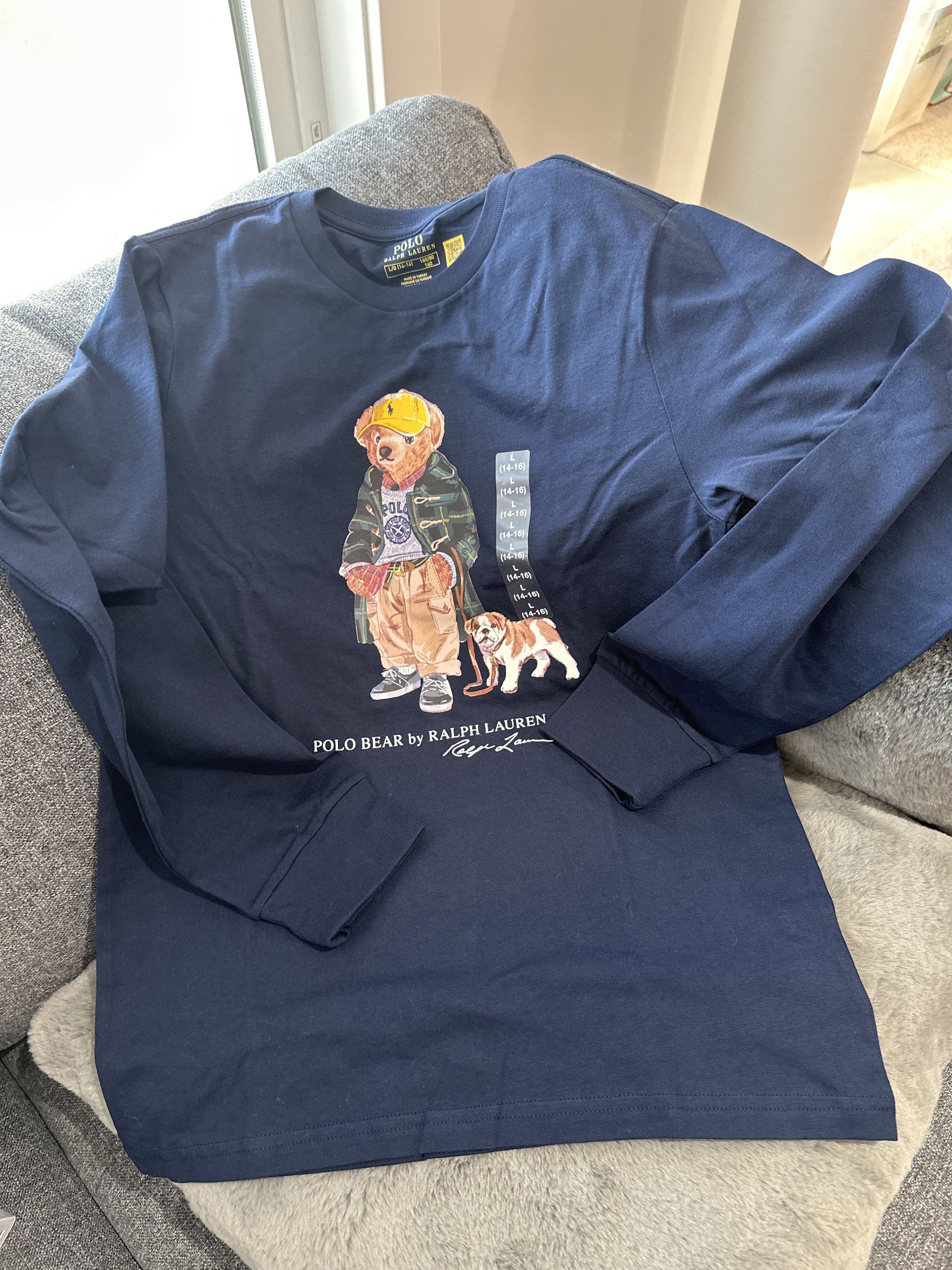 UQ43 Polo RL 男童 深藍色Polo Bear薄長袖衫 (冬天綠色外套熊仔)