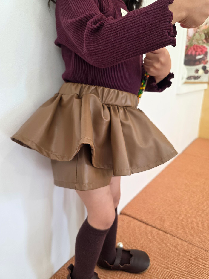 正韓秋COLOR 兩色個性蛋糕皮質裙褲