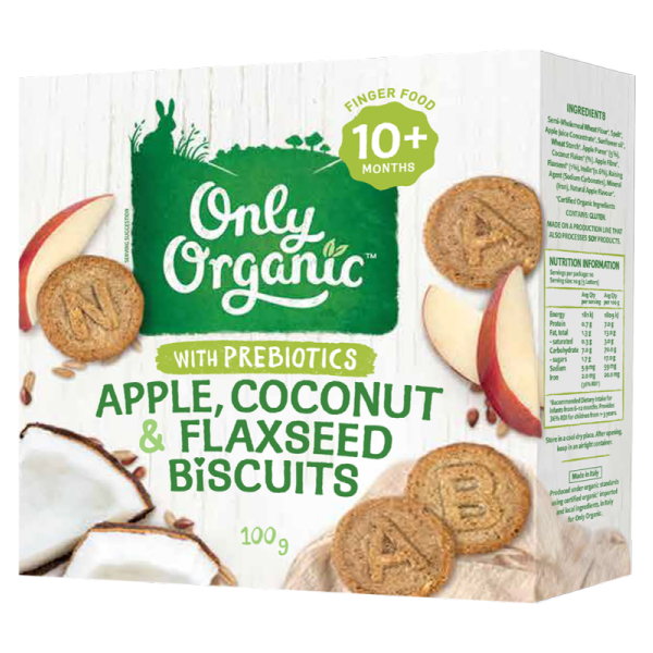 【Only Organic】Apple Coconut & Flaxseed Biscuits 100g