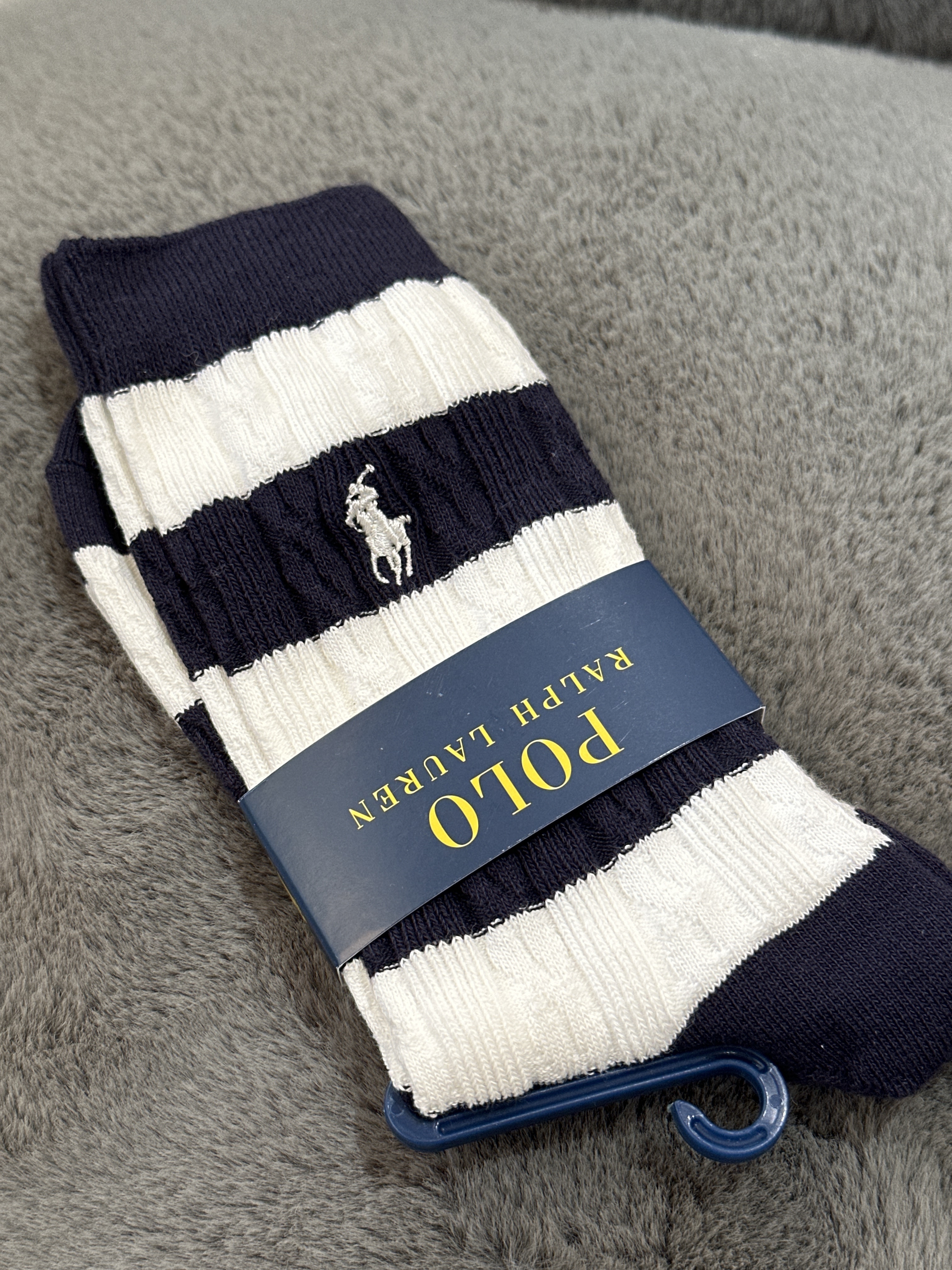 UQ48 Polo RL 女裝深藍白色間條襪  US4-10.5