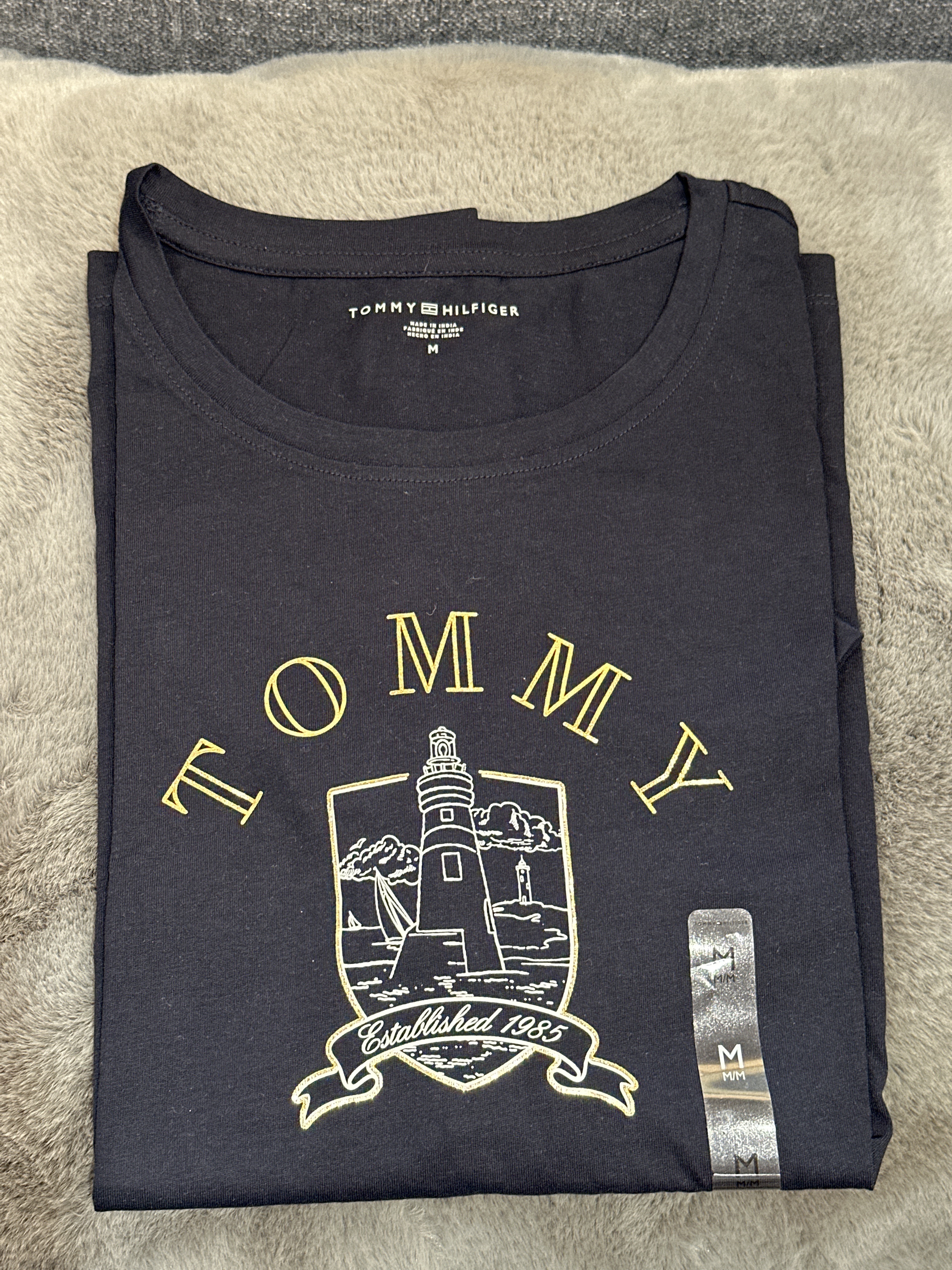 UQ56 Tommy  女裝 燈塔圖案 深藍色短袖衫  (M=約 胸40", 長24.5")