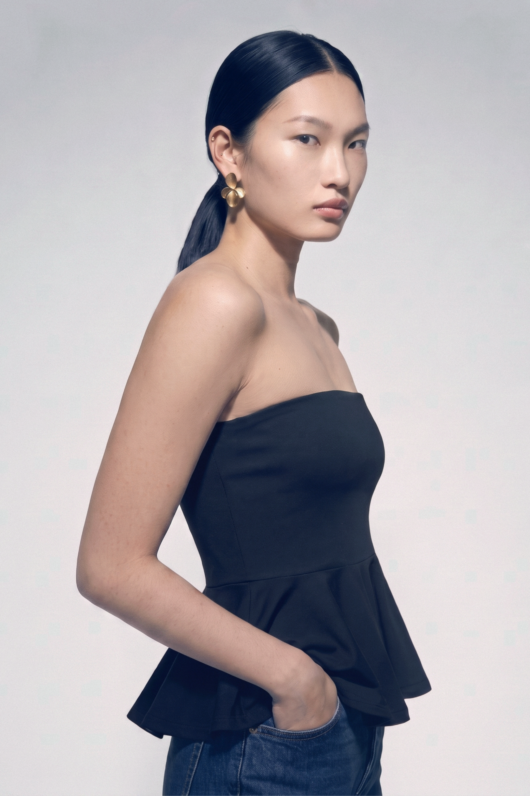 High - Stretch Sculpting Peplum Tube Top