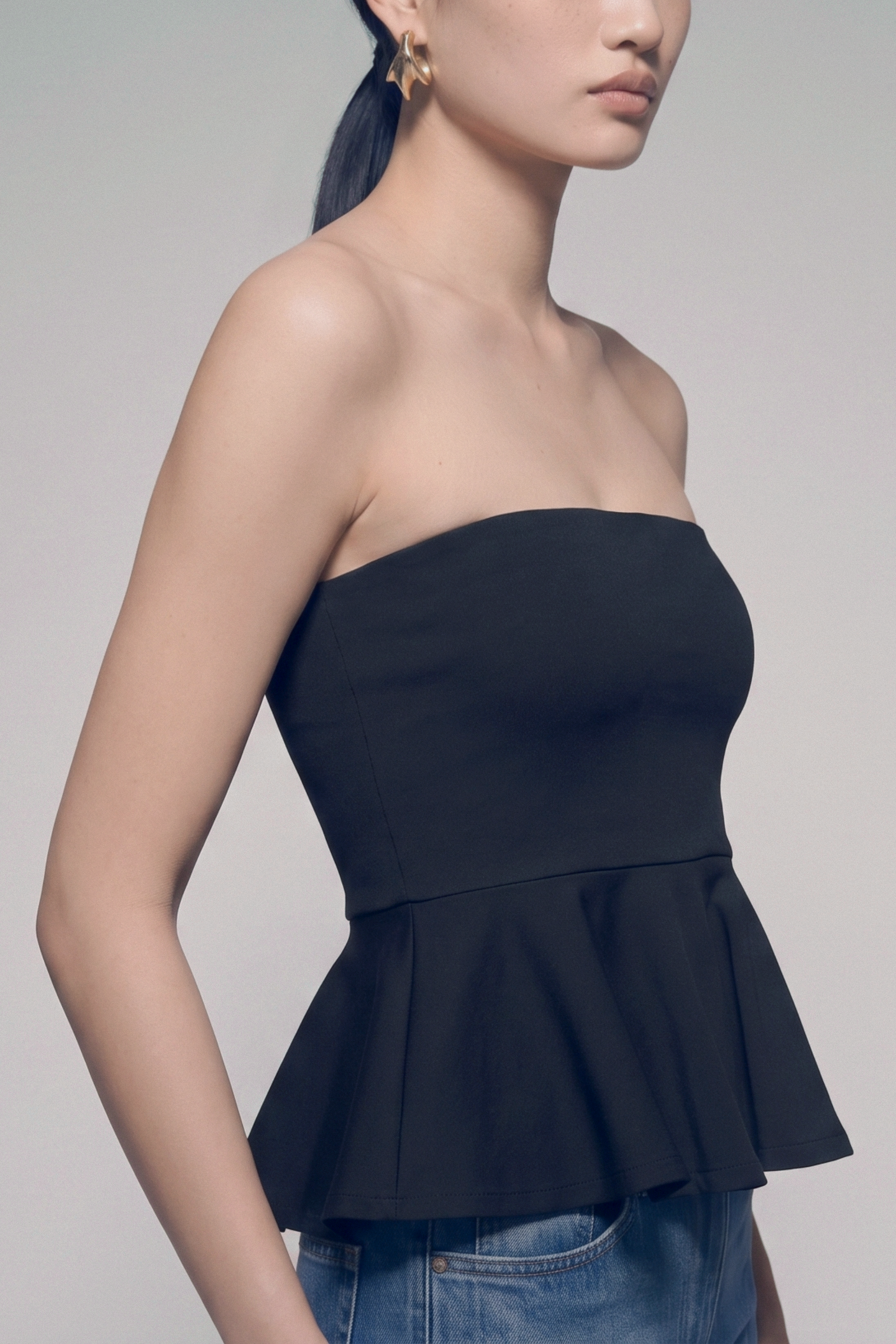 High - Stretch Sculpting Peplum Tube Top