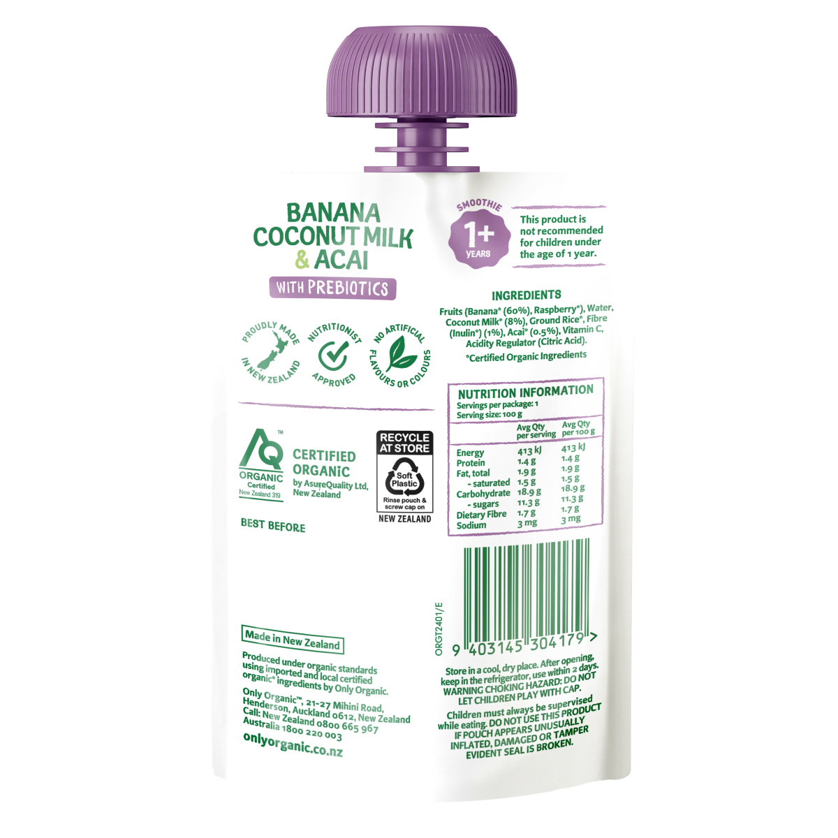【Only Organic】Banana Coconut Milk & ACAI 100g