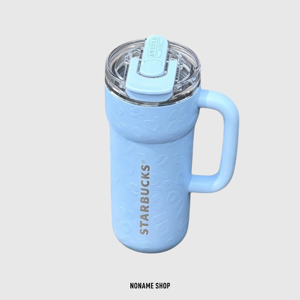 STARBUCKS 星巴克 保溫杯 冰壩杯 吸管杯 豹紋壓紋 550ml 淺藍