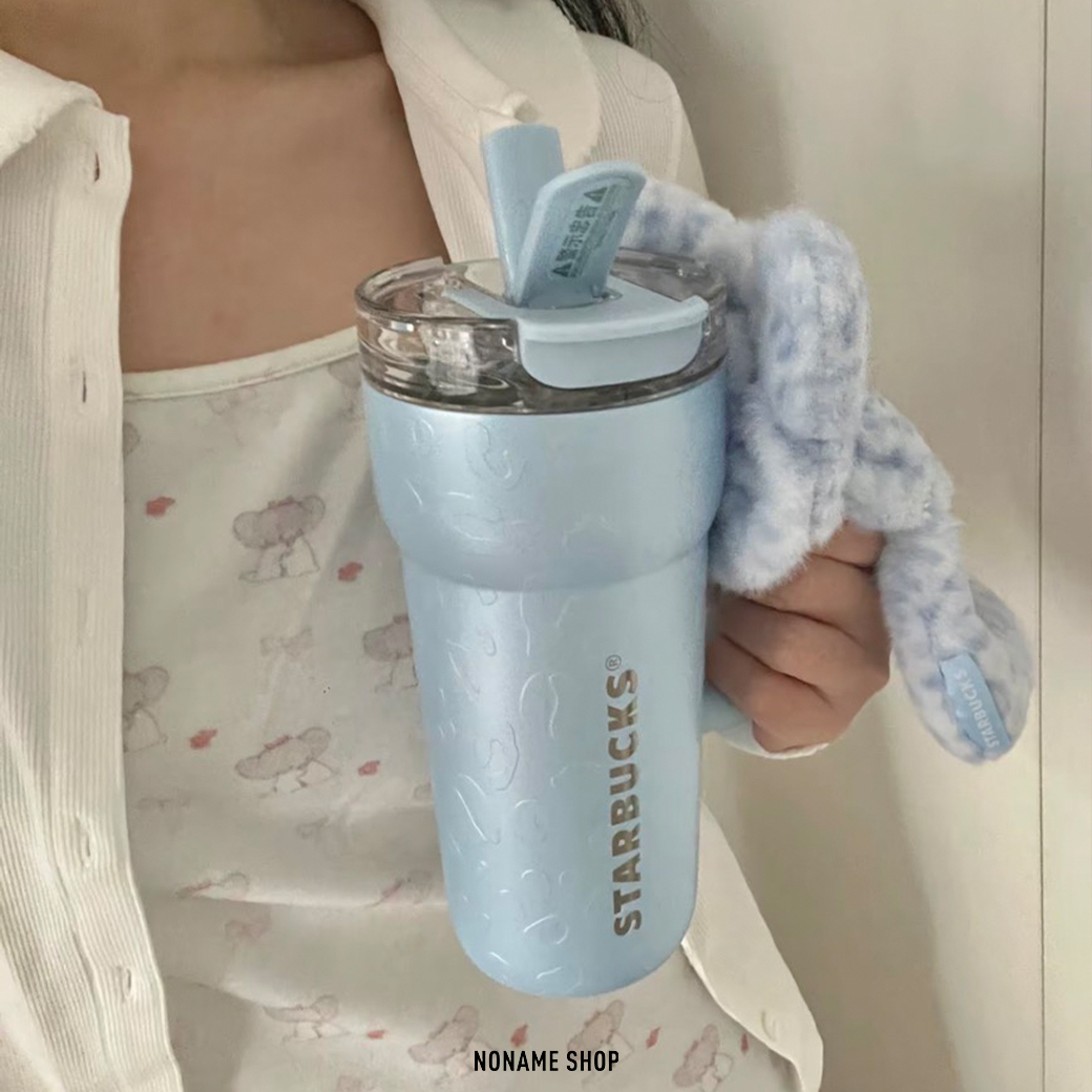 STARBUCKS 星巴克 保溫杯 冰壩杯 吸管杯 豹紋壓紋 550ml 淺藍