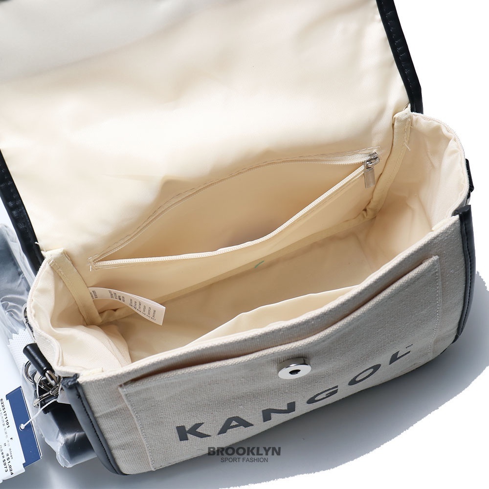 KANGOL 側背包 米白 黑 兩色 掀蓋 帆布包 附背帶 包包 6225171101 6225171120