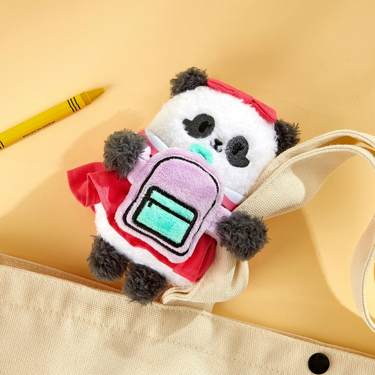 Panda Friends Welcome to School Collection: Jia Jia with School Bag Plush Keychain