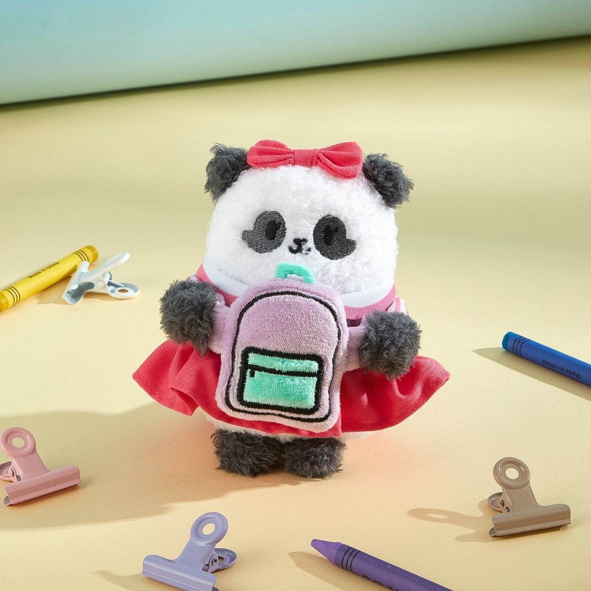 Panda Friends Welcome to School Collection: Jia Jia with School Bag Plush Keychain